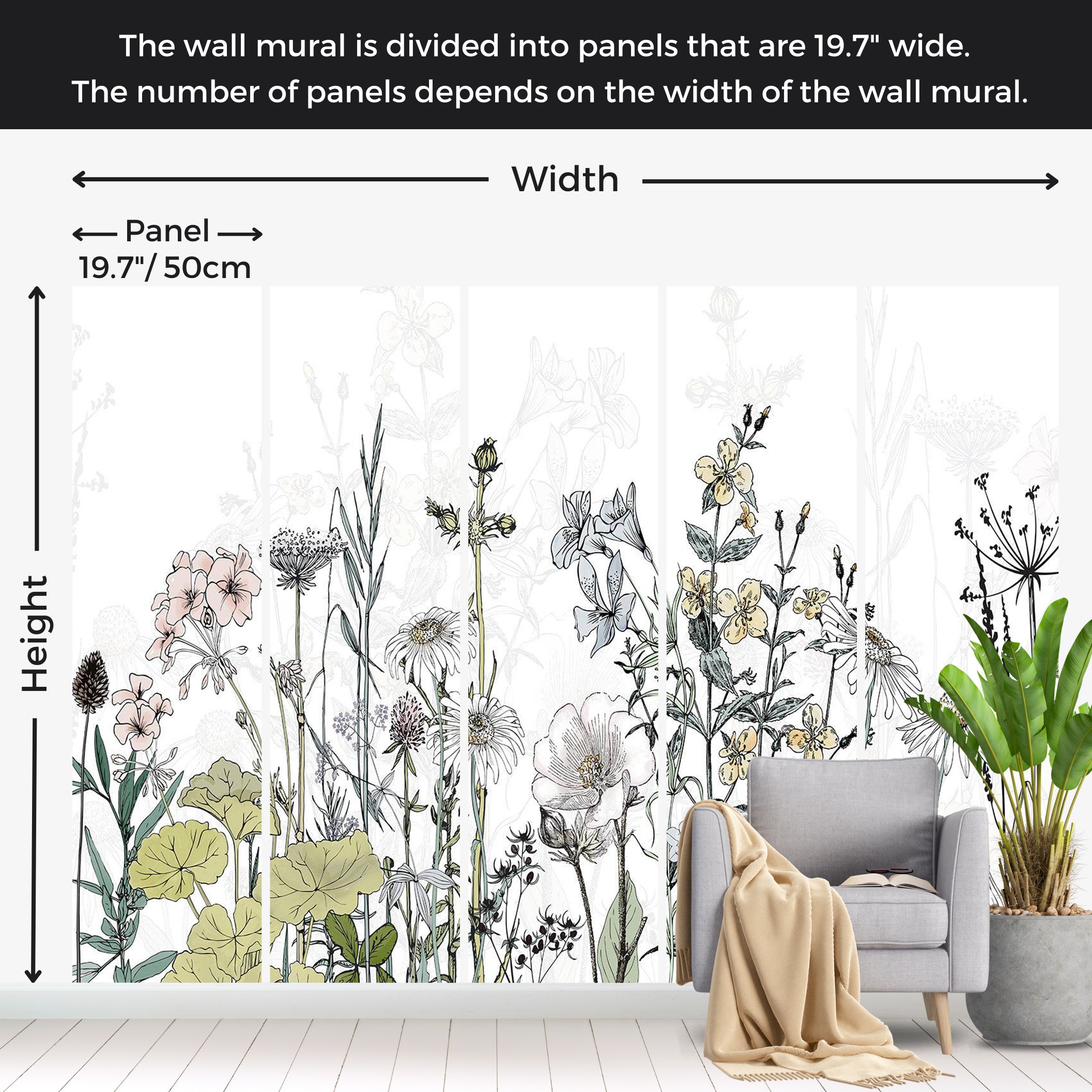 Floral Wallpaper Wall Mural - Meadow Of Memories 39"Wx27"H / Standard