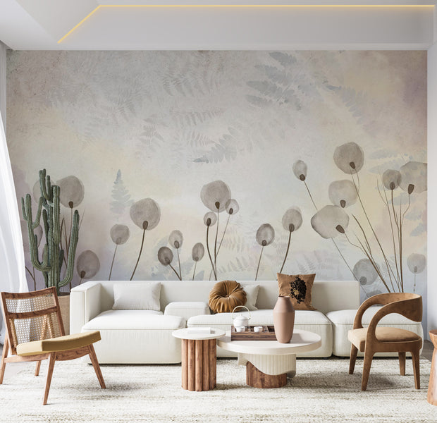 Floral Wallpaper Wall Mural - Misty Monday Morning 39"Wx27"H / Standard