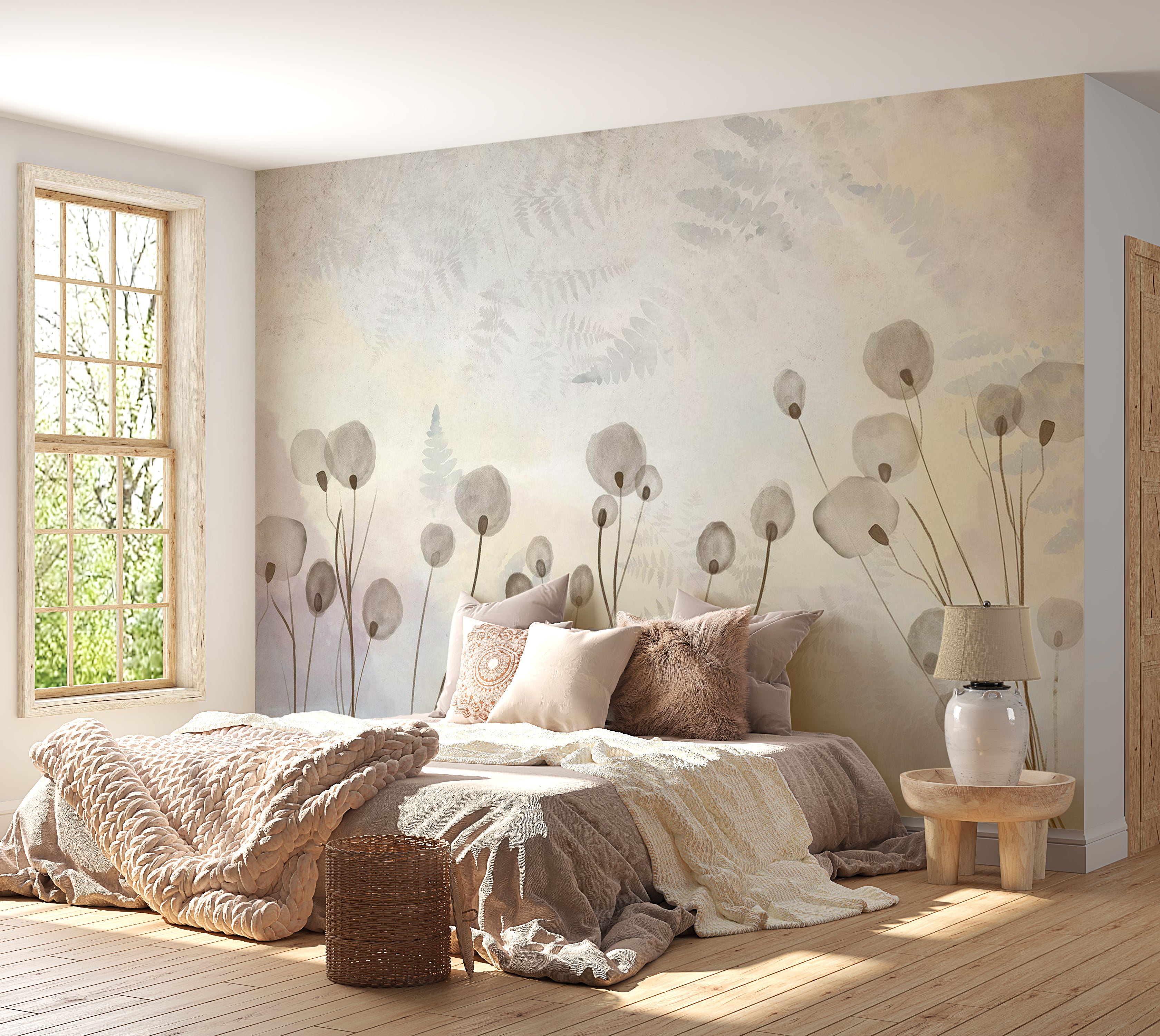 Floral Wallpaper Wall Mural - Misty Monday Morning 39"Wx27"H / Standard