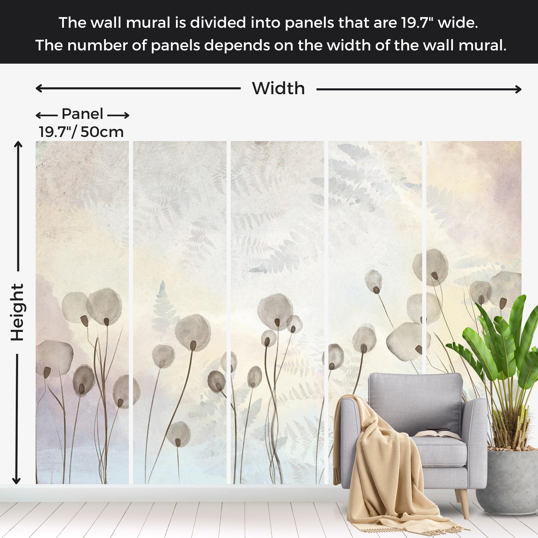 Floral Wallpaper Wall Mural - Misty Monday Morning 39"Wx27"H / Standard