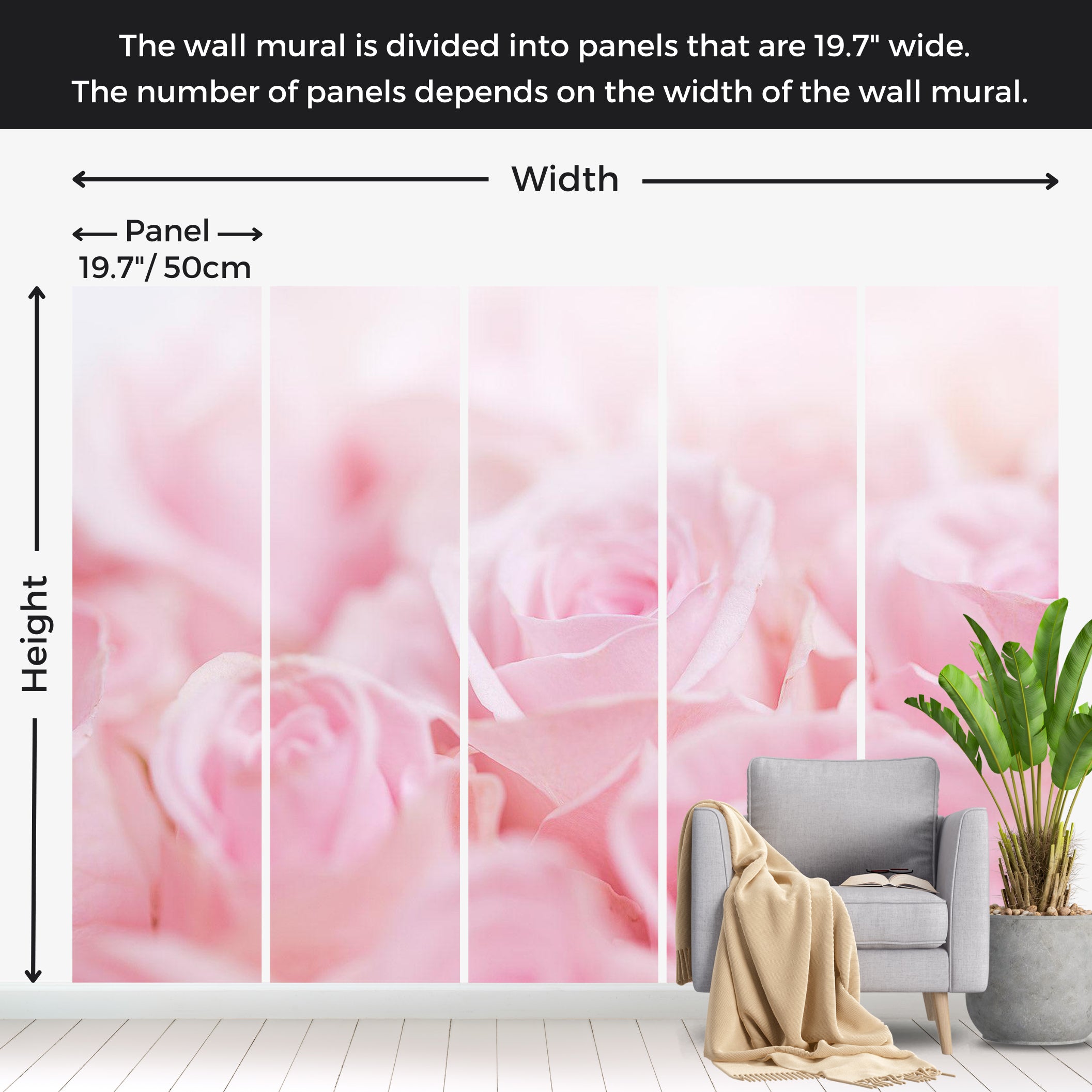 Floral Wallpaper Wall Mural - Ocean of Roses 39"Wx27"H / Standard