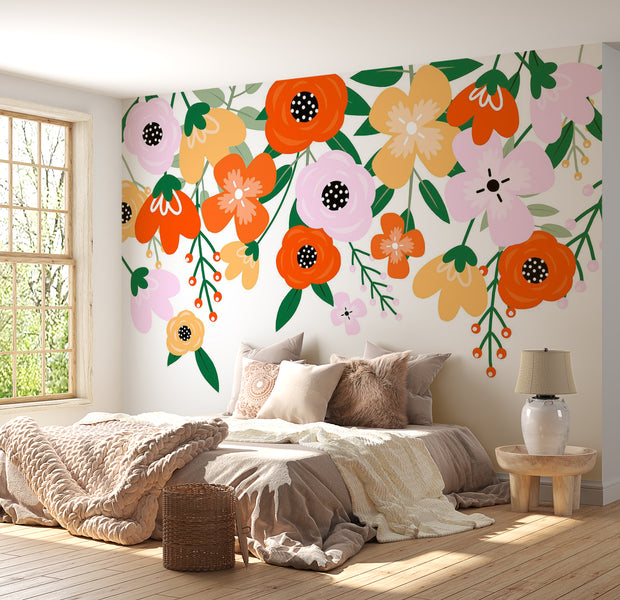 Floral Wallpaper Wall Mural - Orange Abstract Bloom 39"Wx27"H / Standard