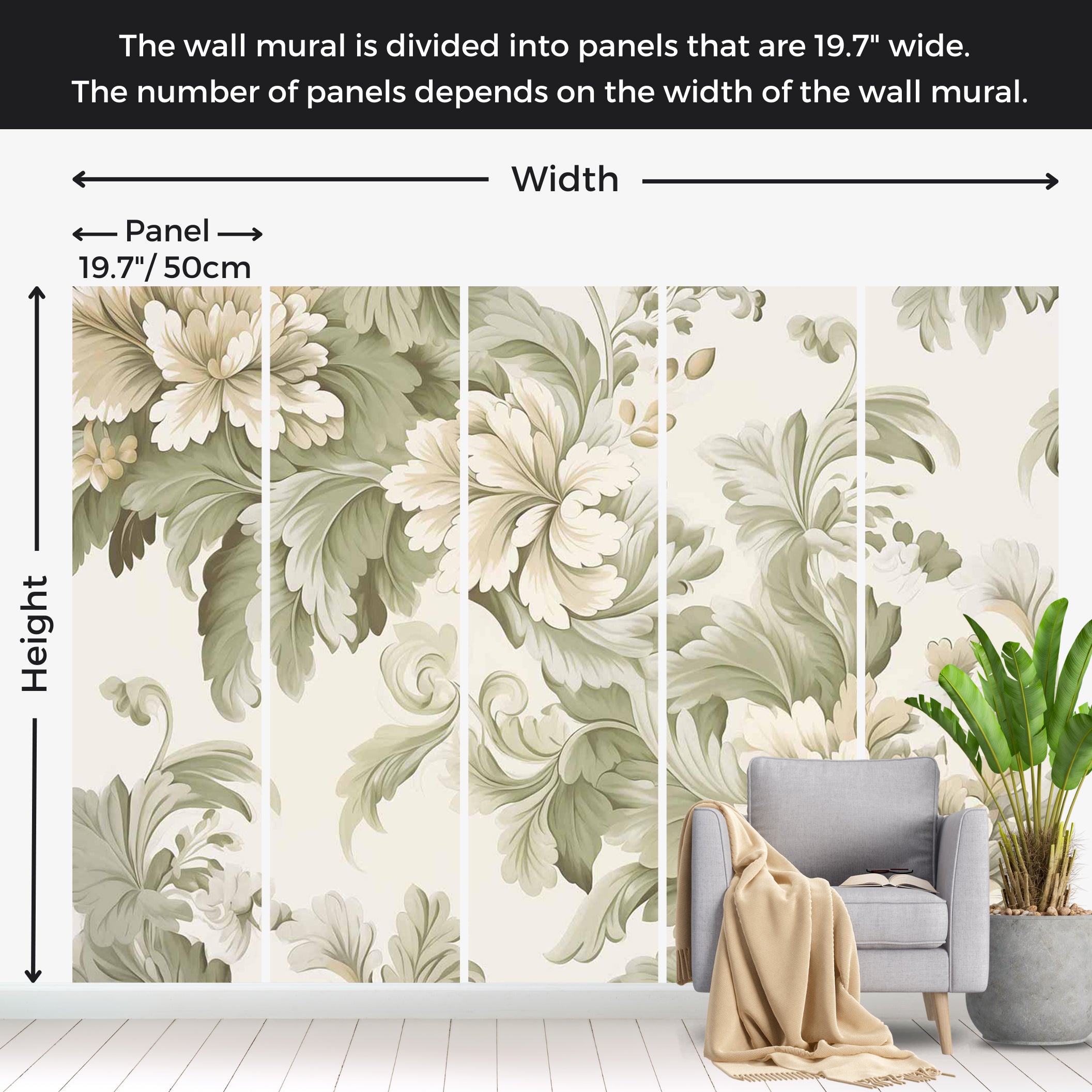 Floral Wallpaper Wall Mural - Retro Vintage Flowers Cream 39"Wx27"H / Standard