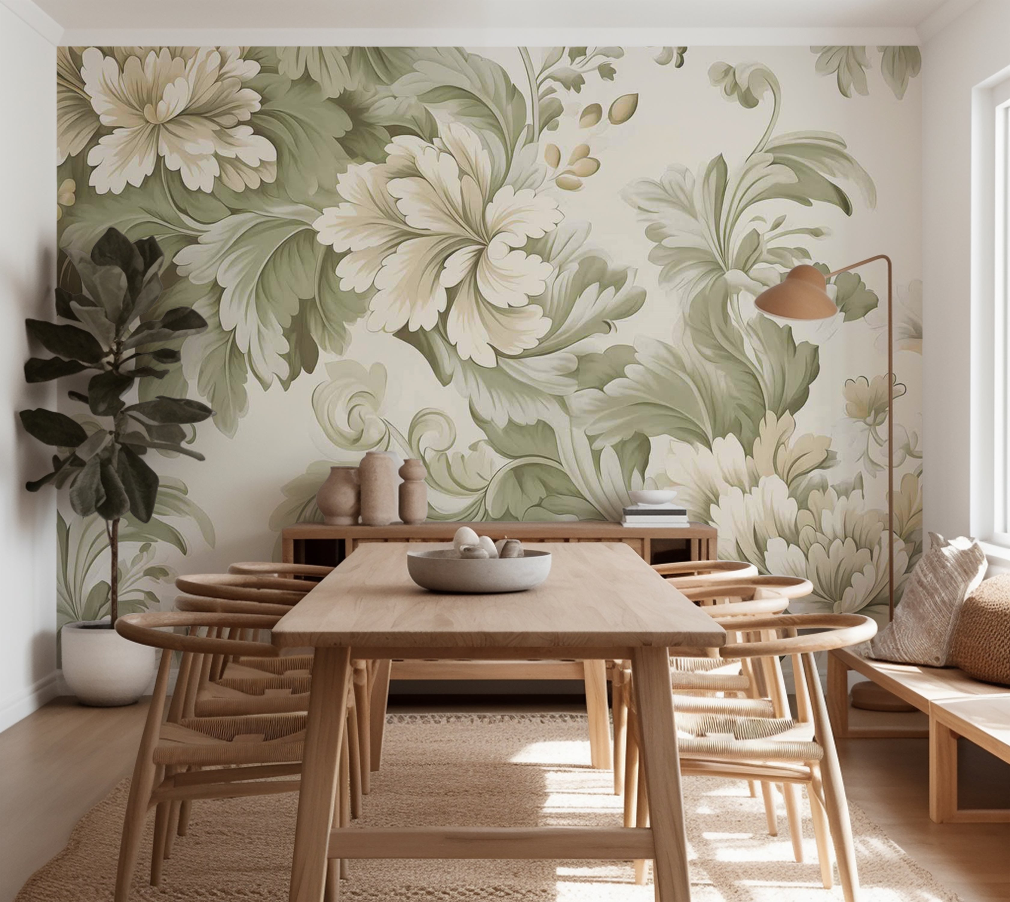 Floral Wallpaper Wall Mural - Retro Vintage Flowers Cream 39"Wx27"H / Standard