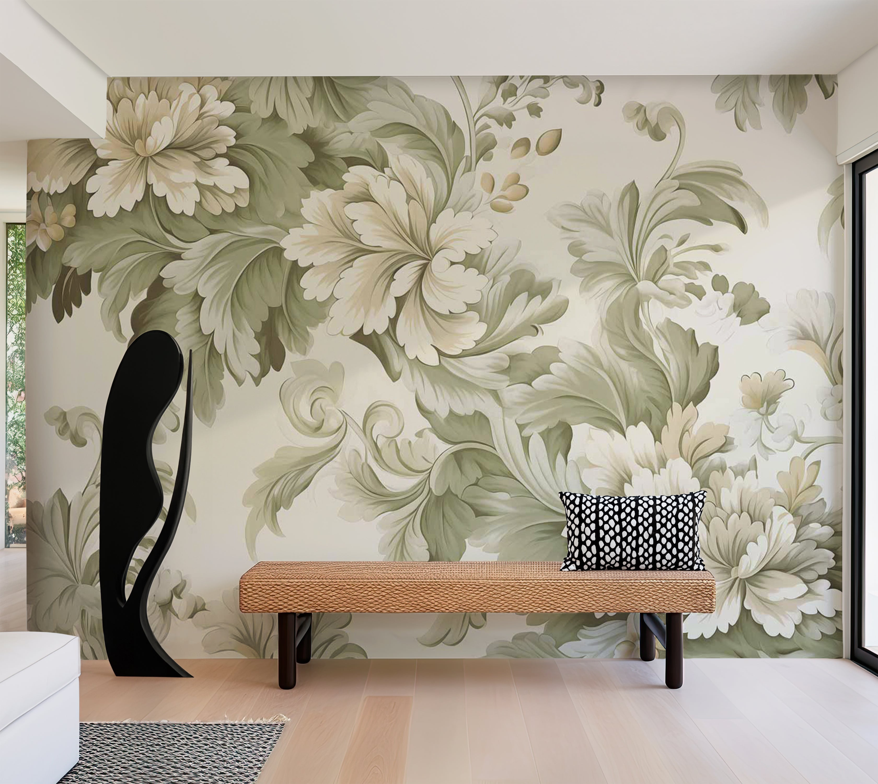 Floral Wallpaper Wall Mural - Retro Vintage Flowers Cream 39"Wx27"H / Standard
