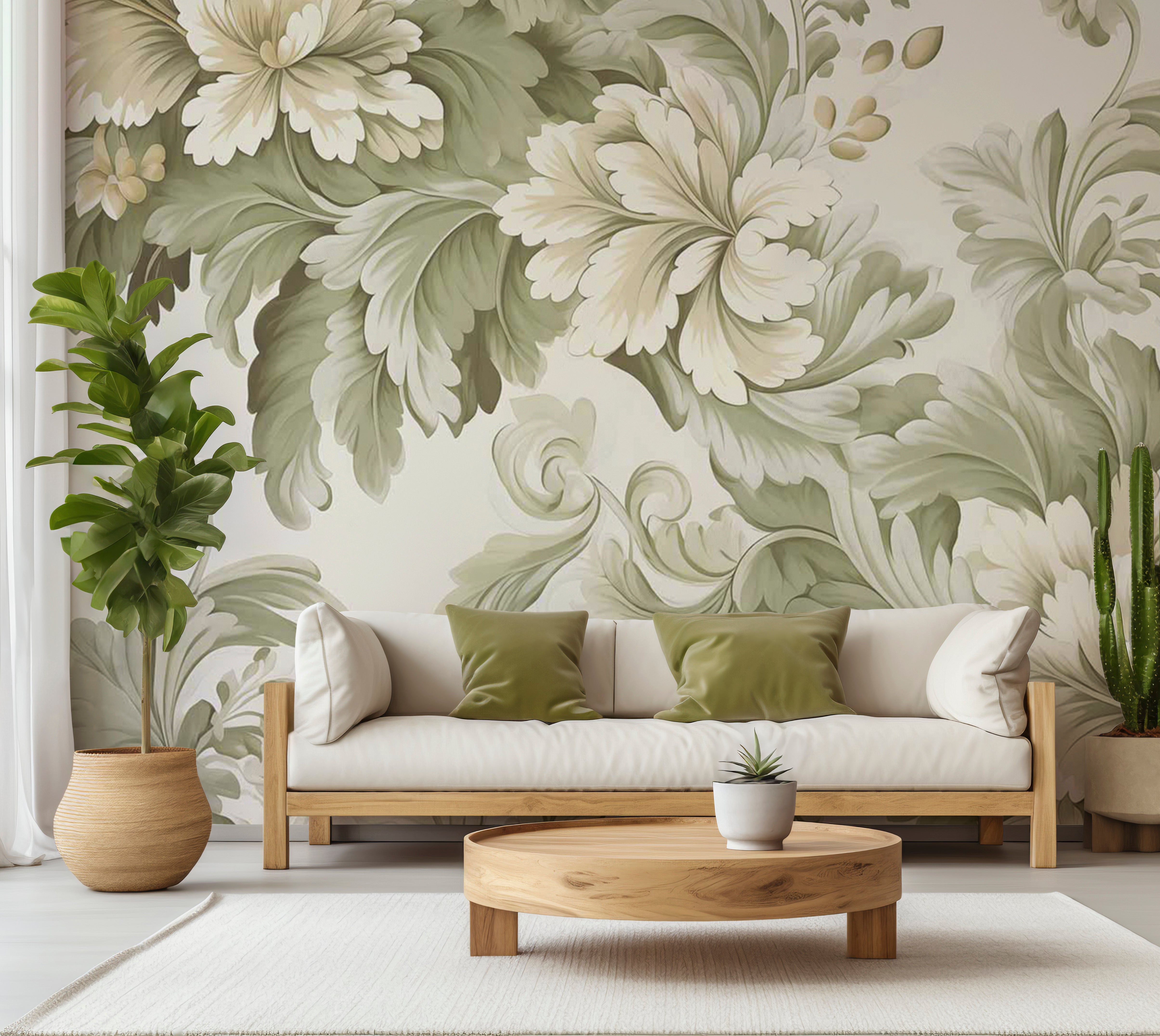 Floral Wallpaper Wall Mural - Retro Vintage Flowers Cream 39"Wx27"H / Standard