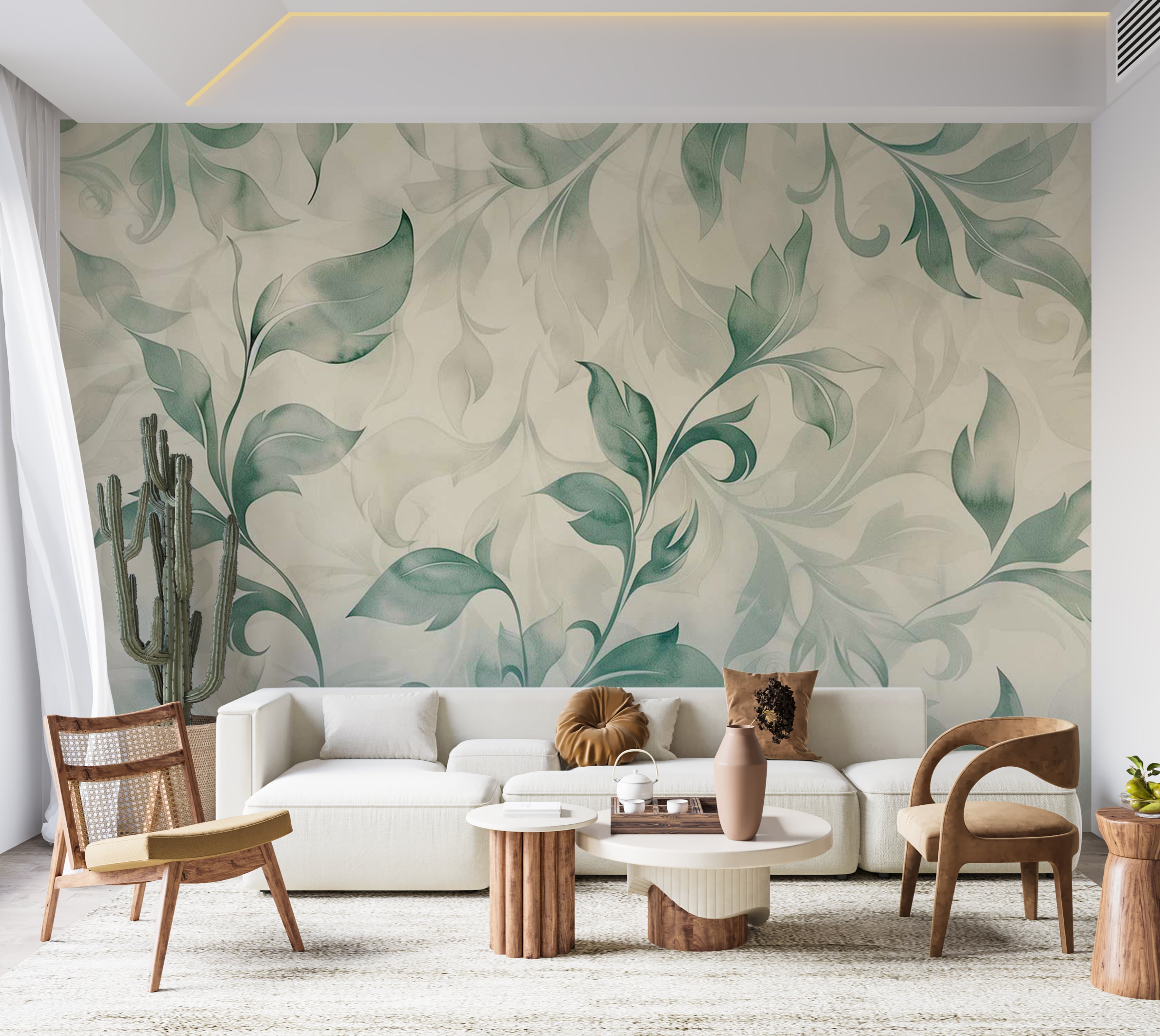 Floral Wallpaper Wall Mural - Watercolor Botanical Motif 39"Wx27"H / Standard