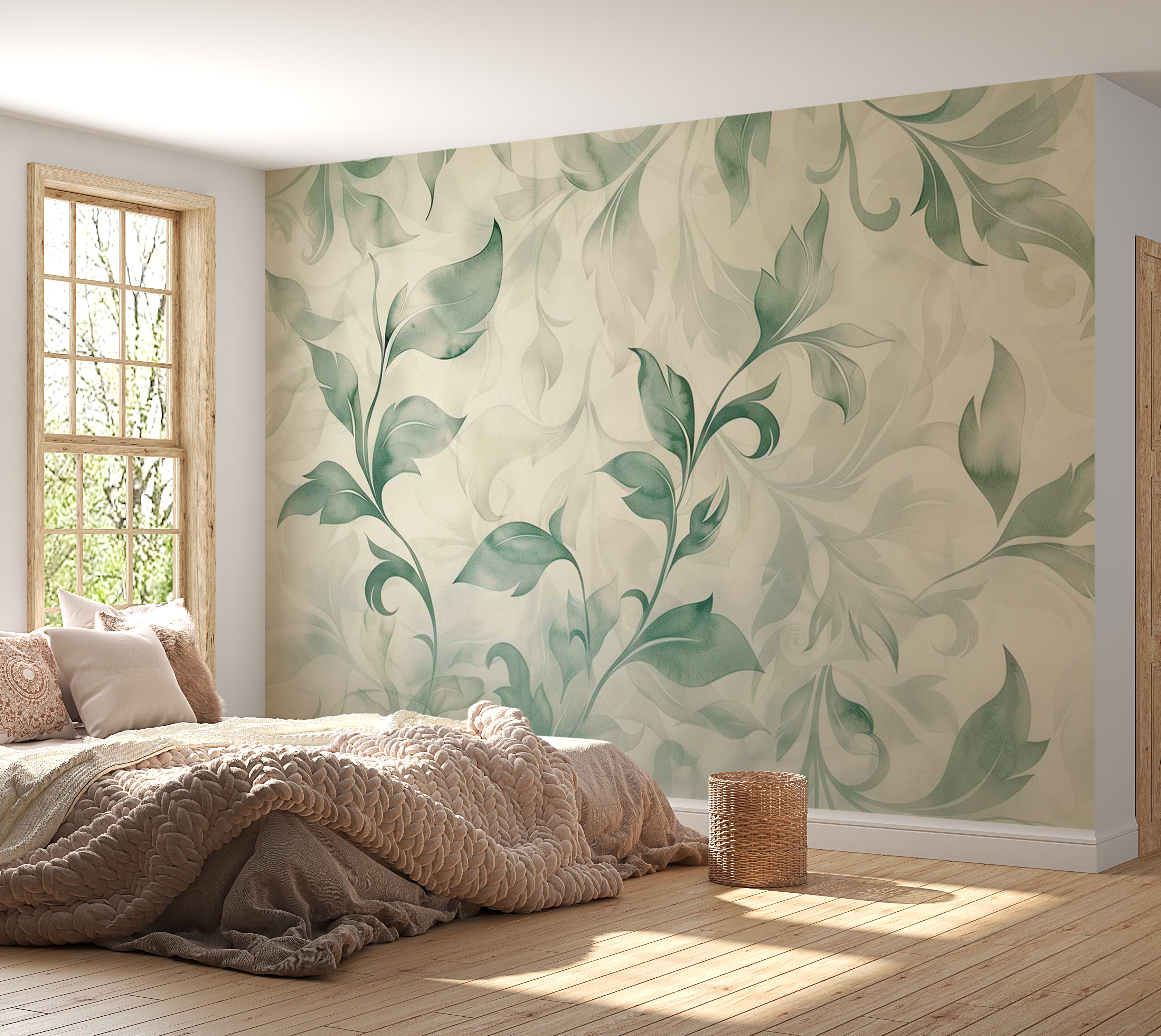 Floral Wallpaper Wall Mural - Watercolor Botanical Motif 39"Wx27"H / Standard
