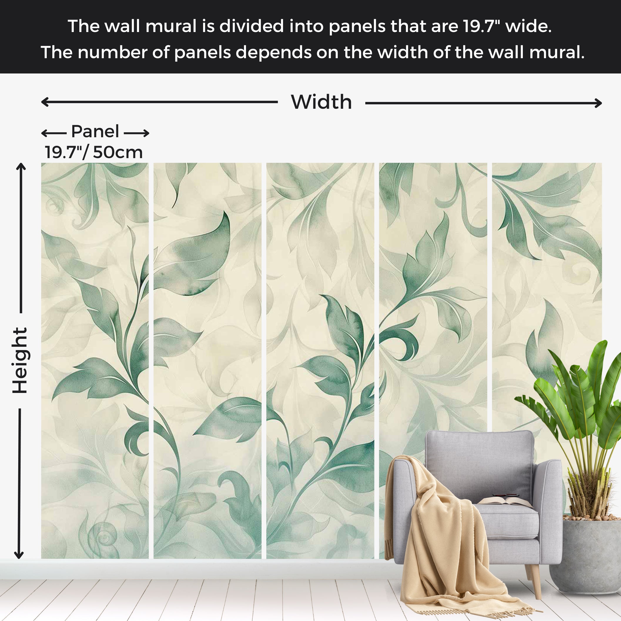 Floral Wallpaper Wall Mural - Watercolor Botanical Motif 39"Wx27"H / Standard