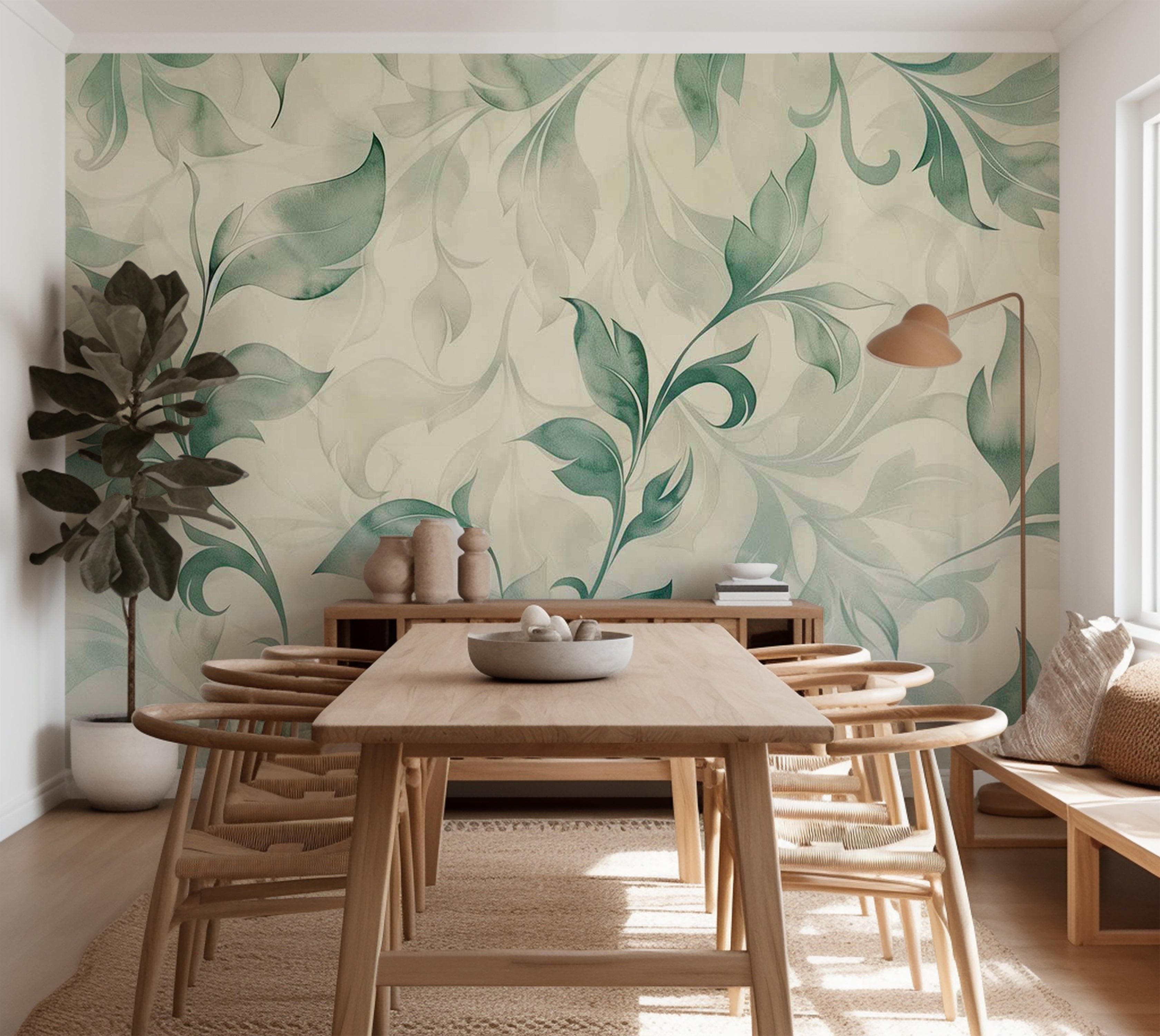 Floral Wallpaper Wall Mural - Watercolor Botanical Motif 39"Wx27"H / Standard