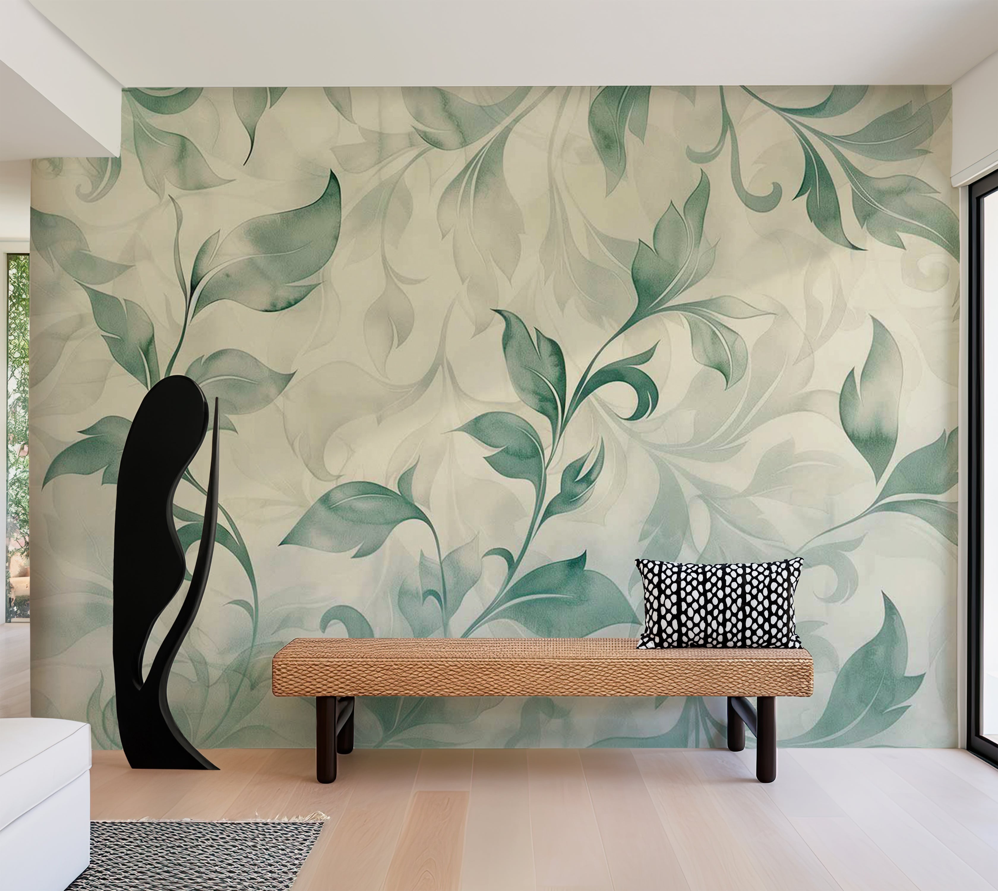 Floral Wallpaper Wall Mural - Watercolor Botanical Motif 39"Wx27"H / Standard