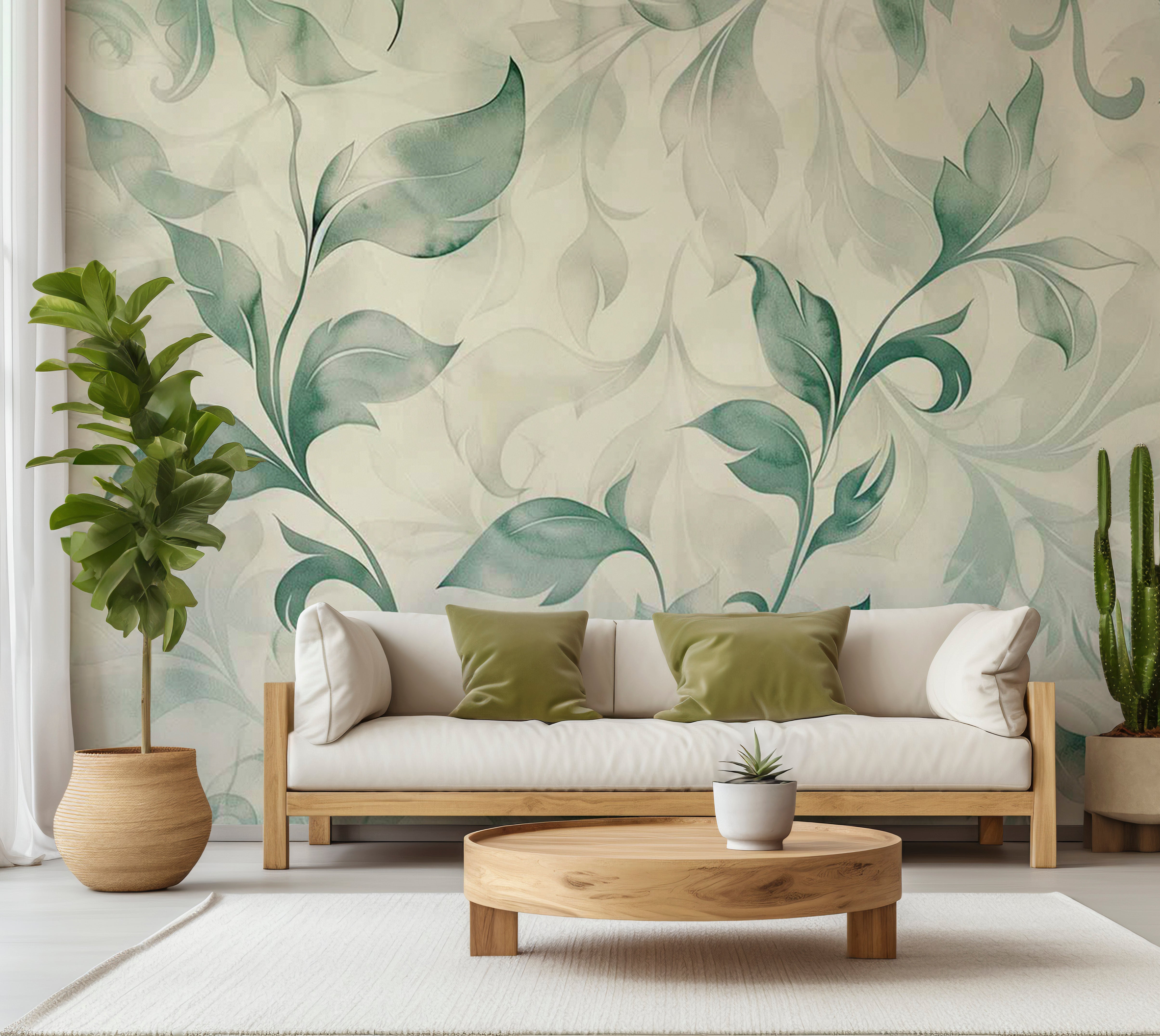 Floral Wallpaper Wall Mural - Watercolor Botanical Motif 39"Wx27"H / Standard