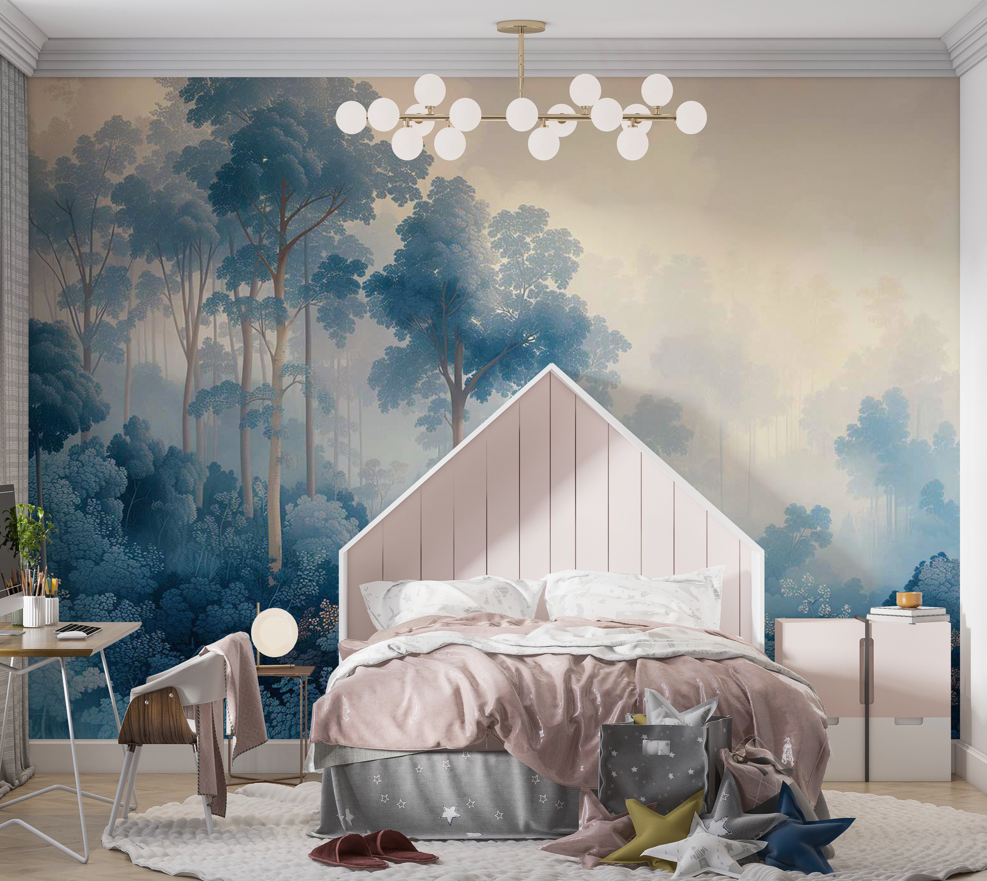 Kids Wallpaper Wall Mural - Fairy-Tale Blue Forest 39"Wx27"H / Standard