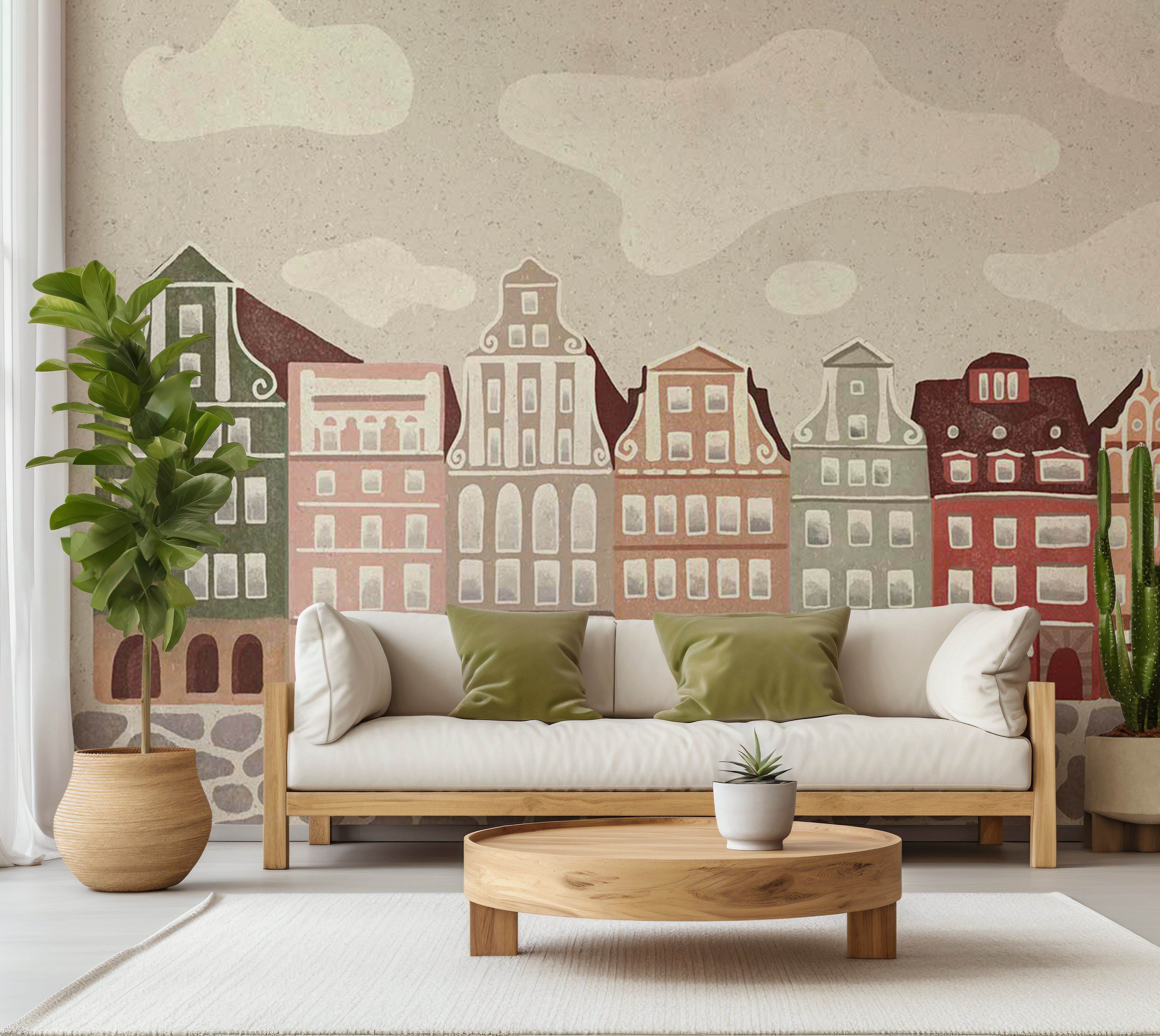 Kids Wallpaper Wall Mural - Funky Townhouses 39"Wx27"H / Standard