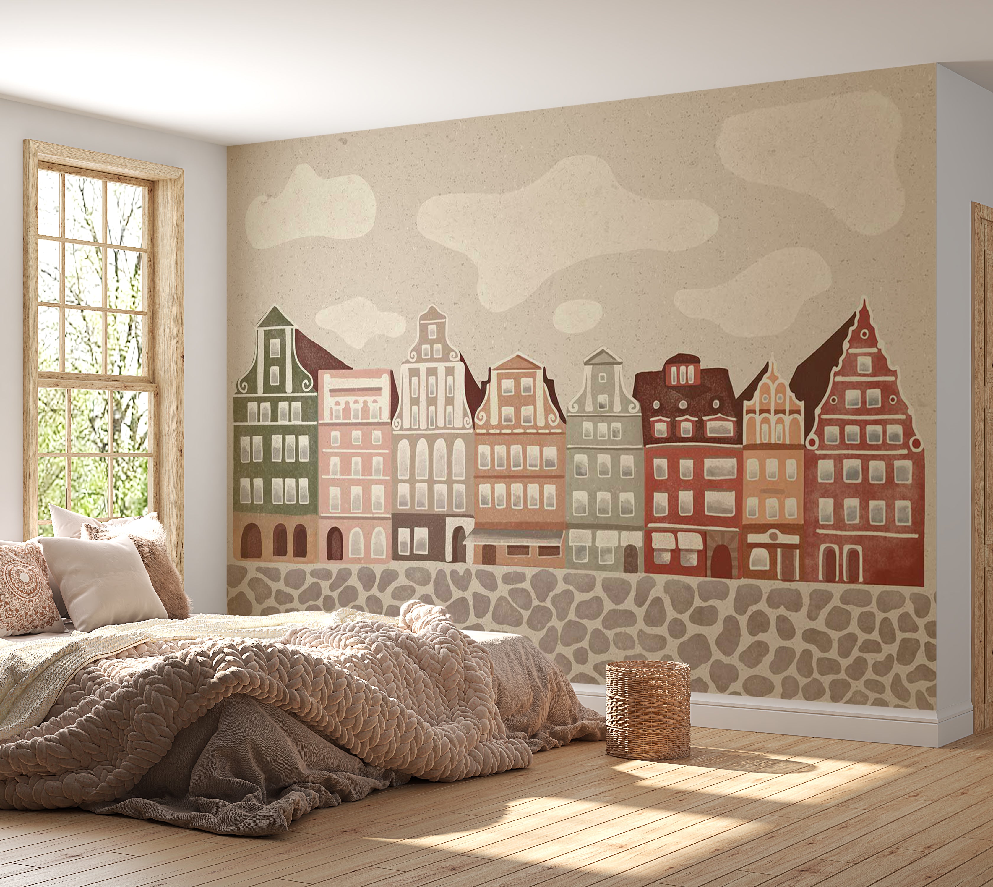 Kids Wallpaper Wall Mural - Funky Townhouses 39"Wx27"H / Standard