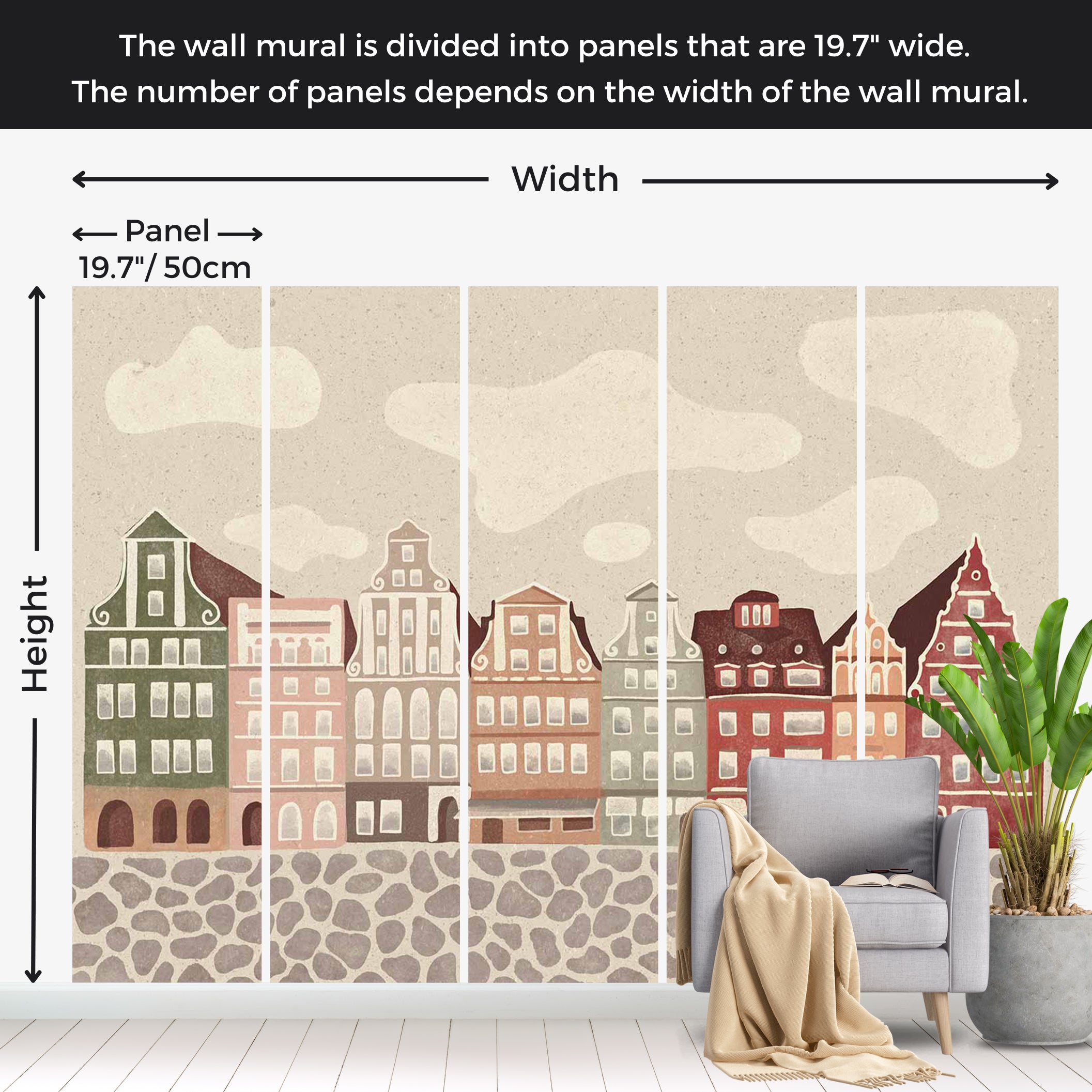 Kids Wallpaper Wall Mural - Funky Townhouses 39"Wx27"H / Standard