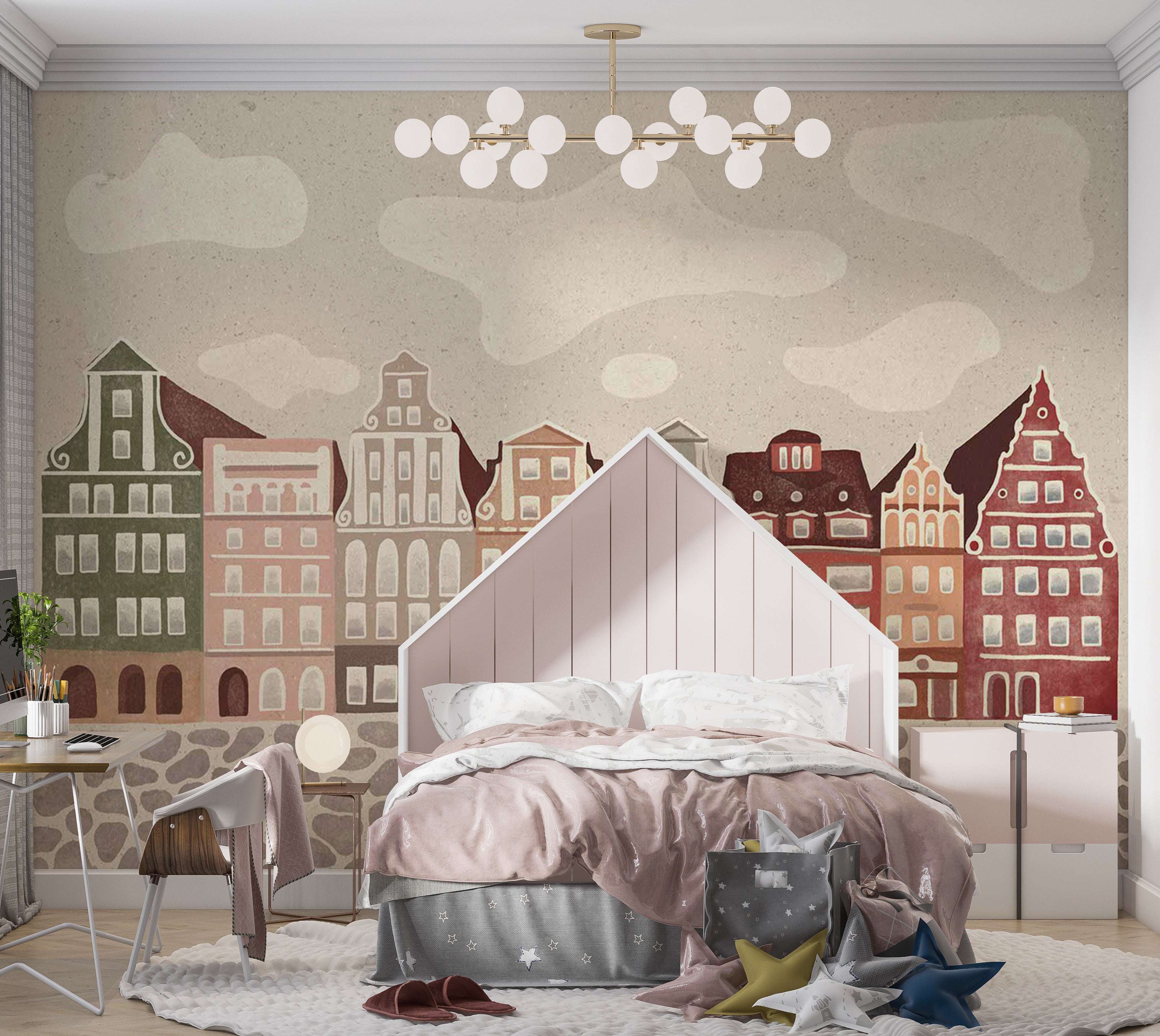 Kids Wallpaper Wall Mural - Funky Townhouses 39"Wx27"H / Standard