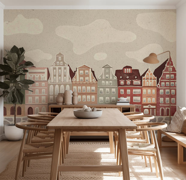 Kids Wallpaper Wall Mural - Funky Townhouses 39"Wx27"H / Standard