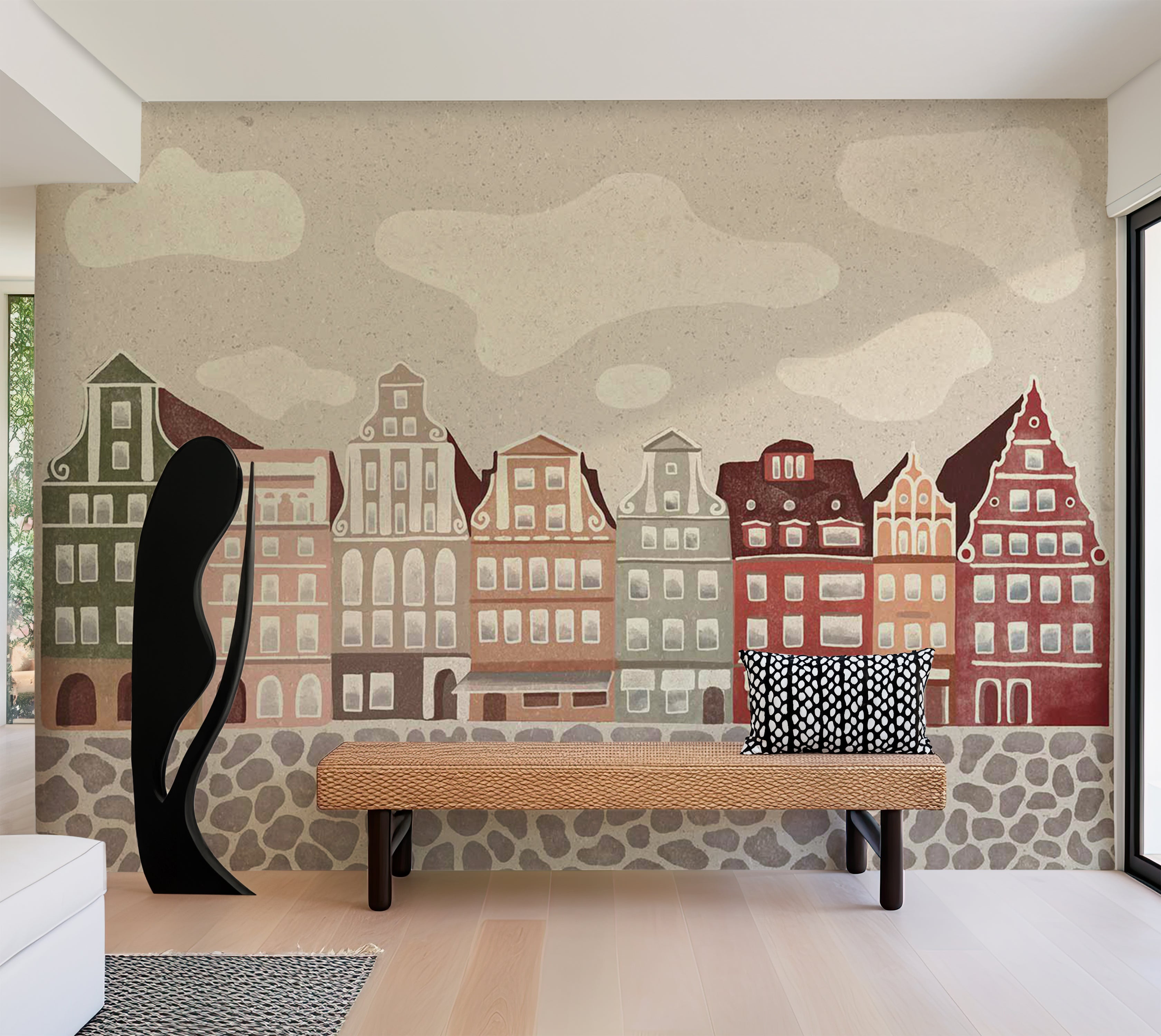 Kids Wallpaper Wall Mural - Funky Townhouses 39"Wx27"H / Standard