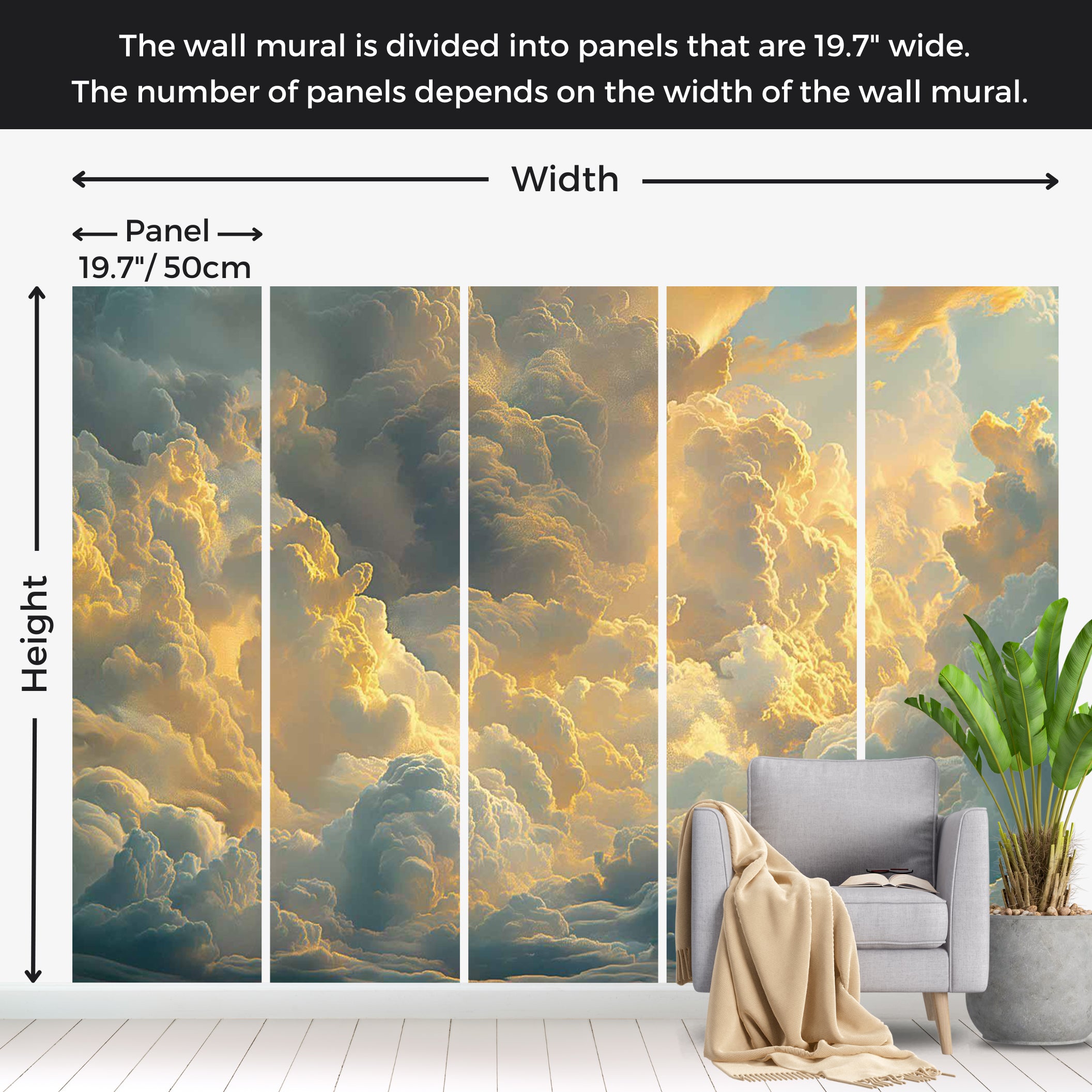 Landscape Wallpaper Wall Mural - Clouds Evening Glow 39"Wx27"H / Standard