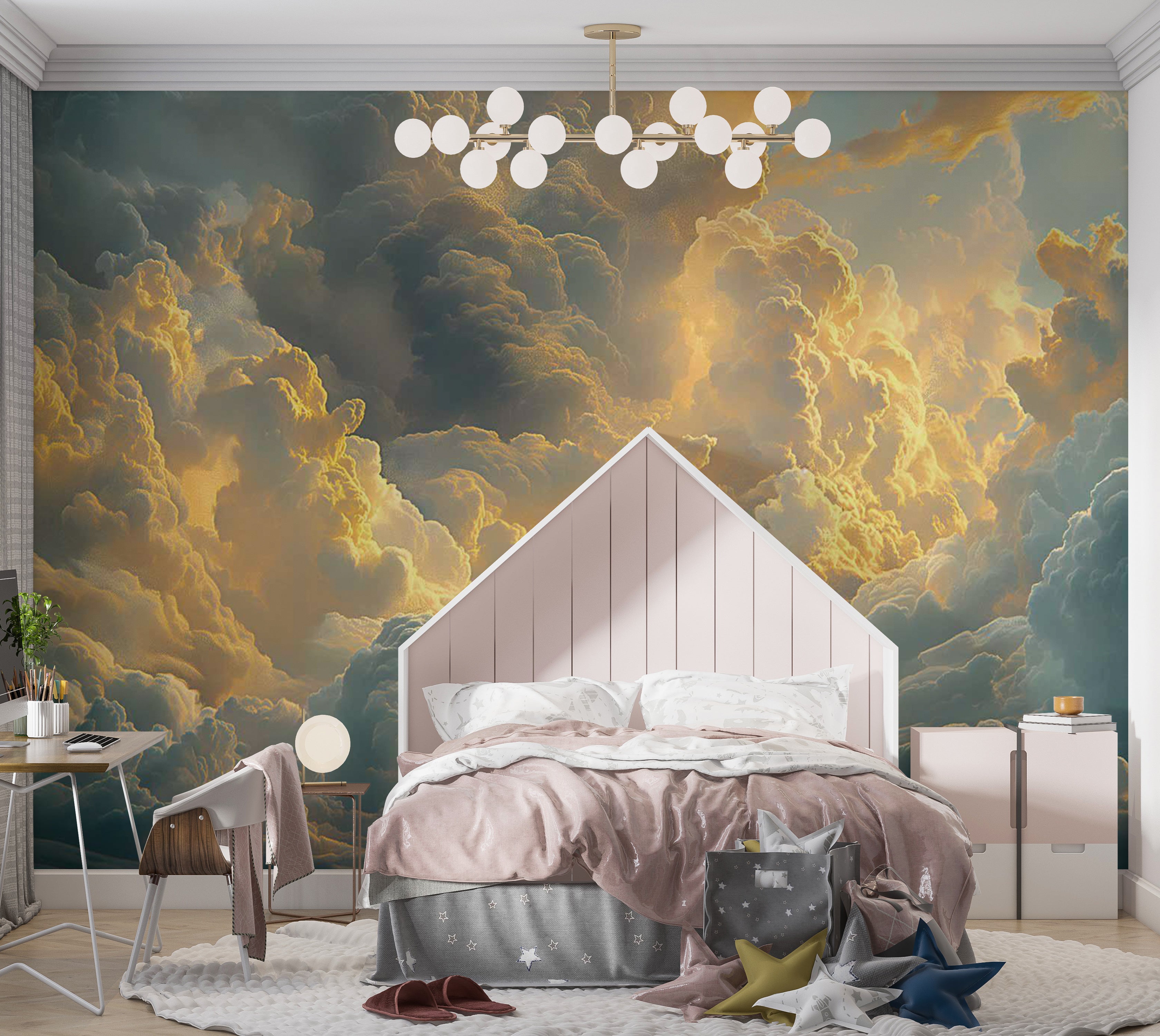 Landscape Wallpaper Wall Mural - Clouds Evening Glow 39"Wx27"H / Standard