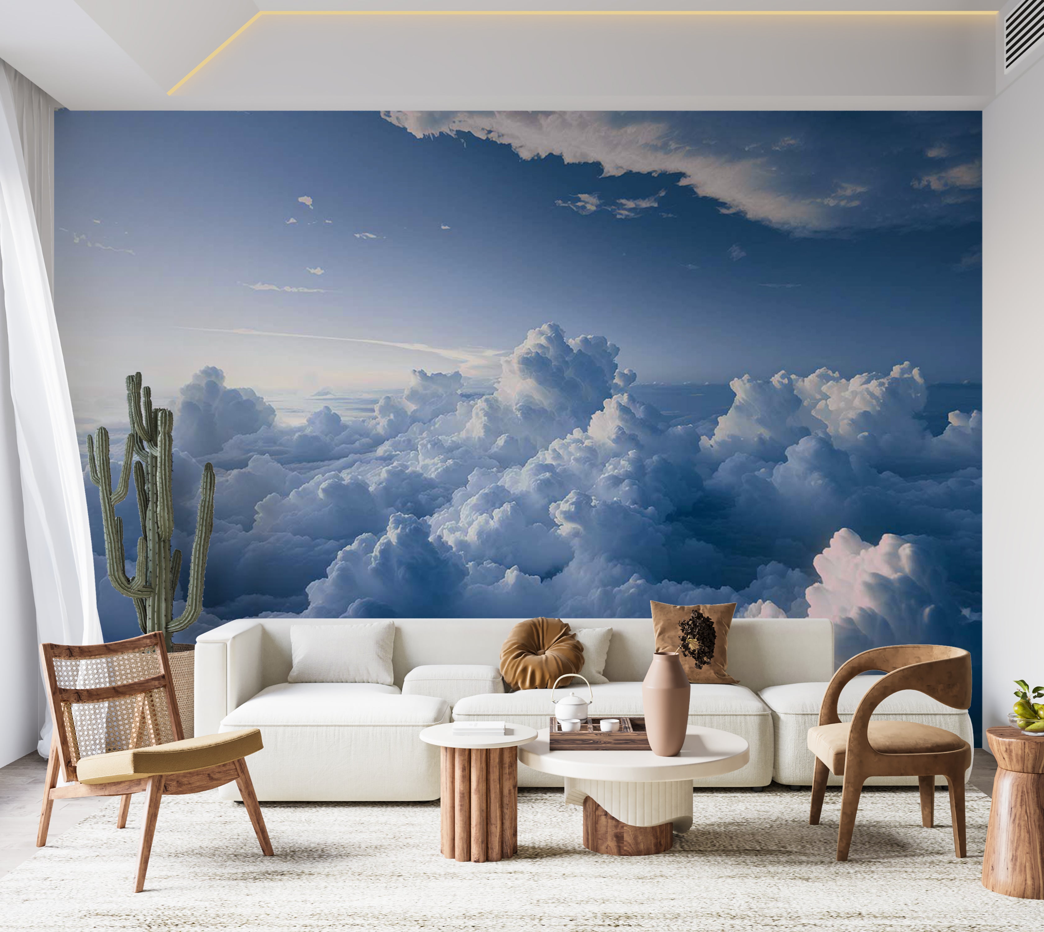 Landscape Wallpaper Wall Mural - Fluffy Cloud Formations 39"Wx27"H / Standard