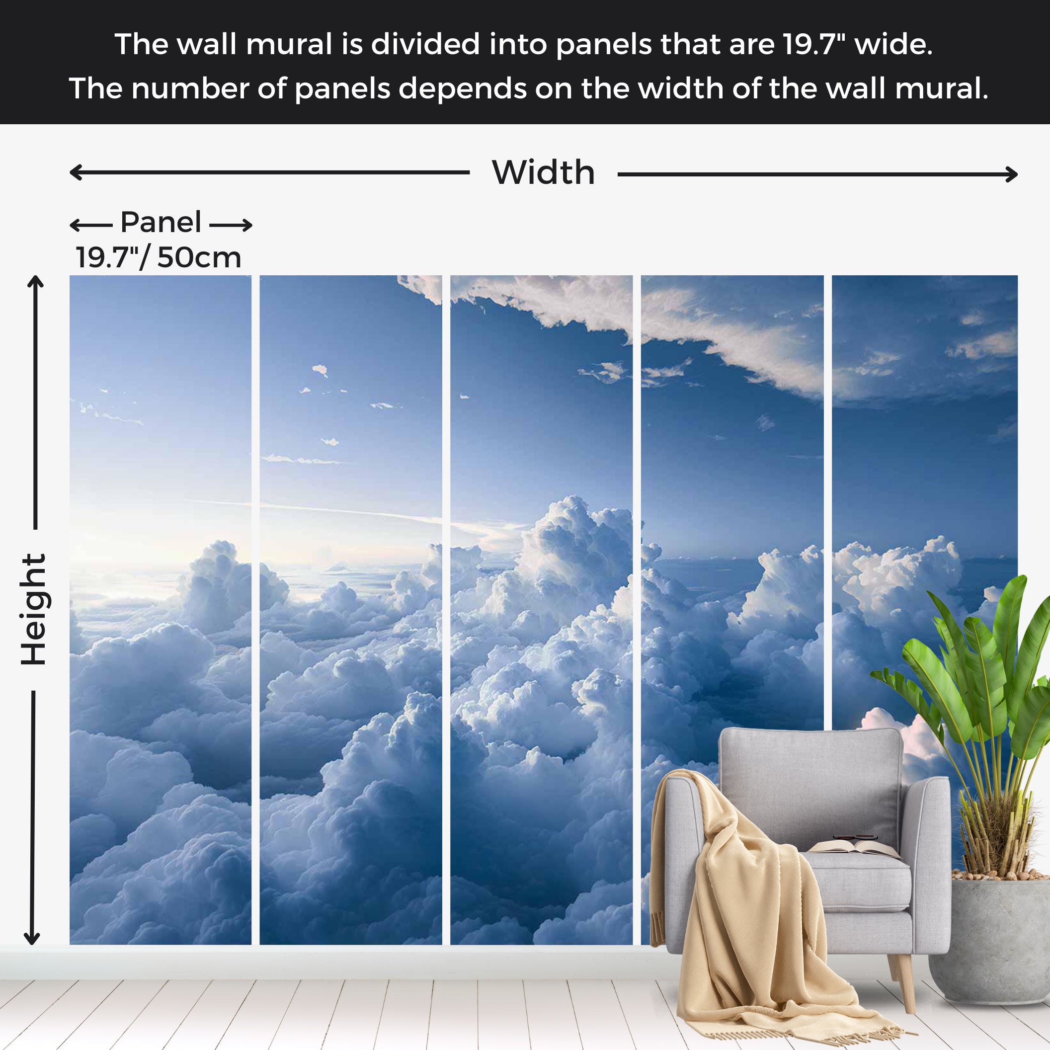 Landscape Wallpaper Wall Mural - Fluffy Cloud Formations 39"Wx27"H / Standard