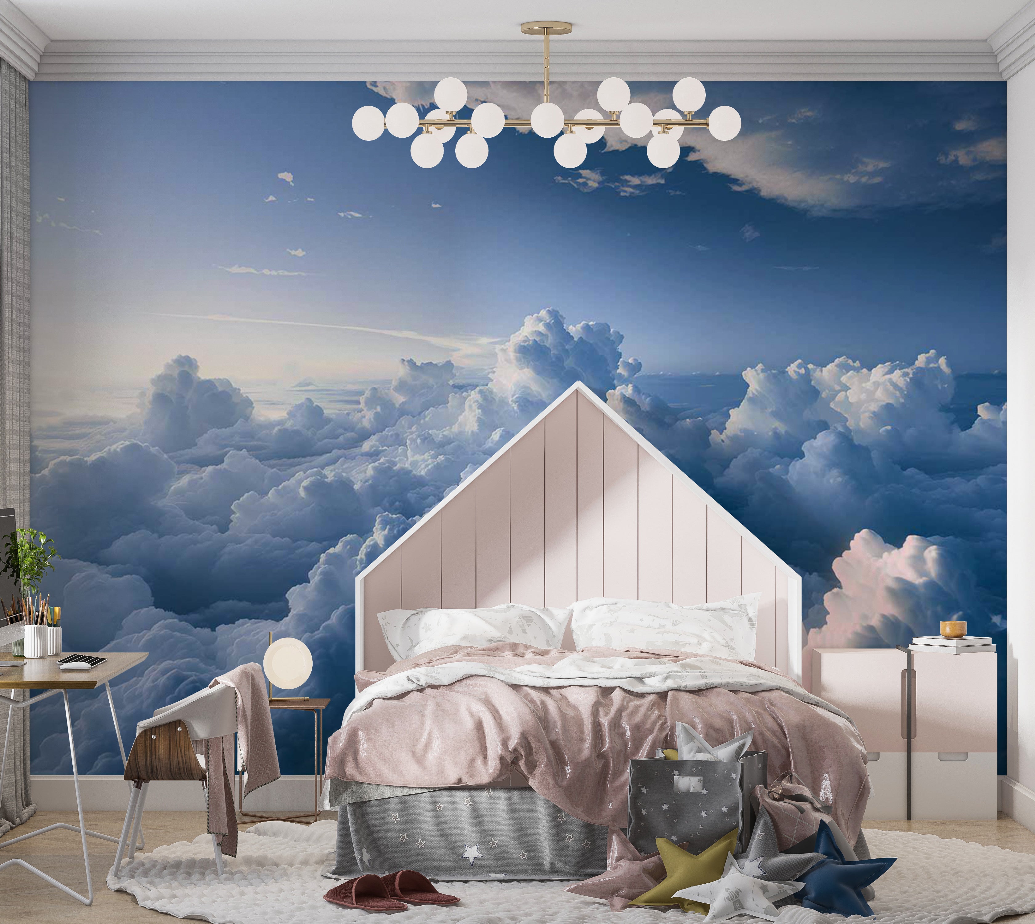 Landscape Wallpaper Wall Mural - Fluffy Cloud Formations 39"Wx27"H / Standard