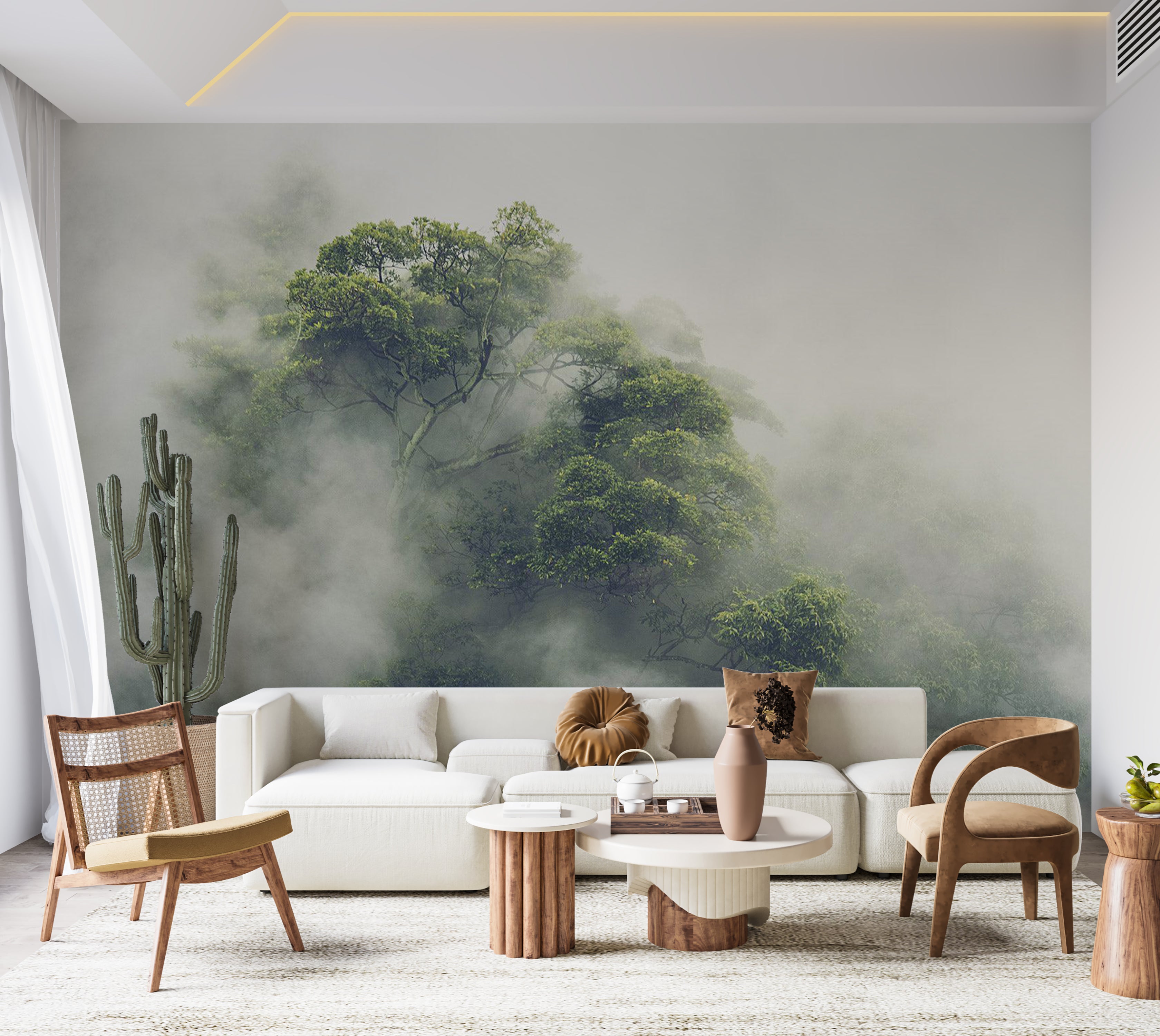 Landscape Wallpaper Wall Mural - Foggy Nature 39"Wx27"H / Standard