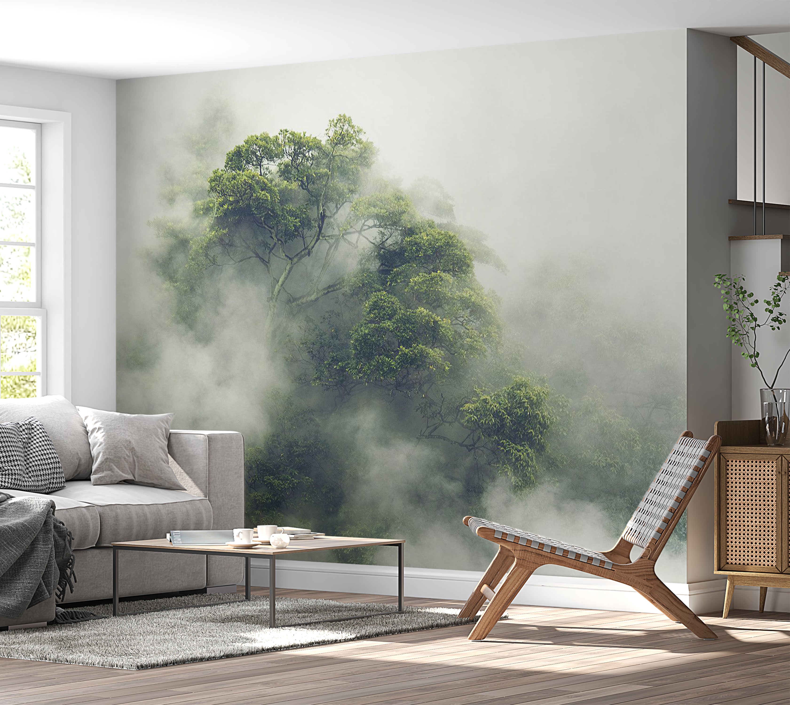 Landscape Wallpaper Wall Mural - Foggy Nature 39"Wx27"H / Standard