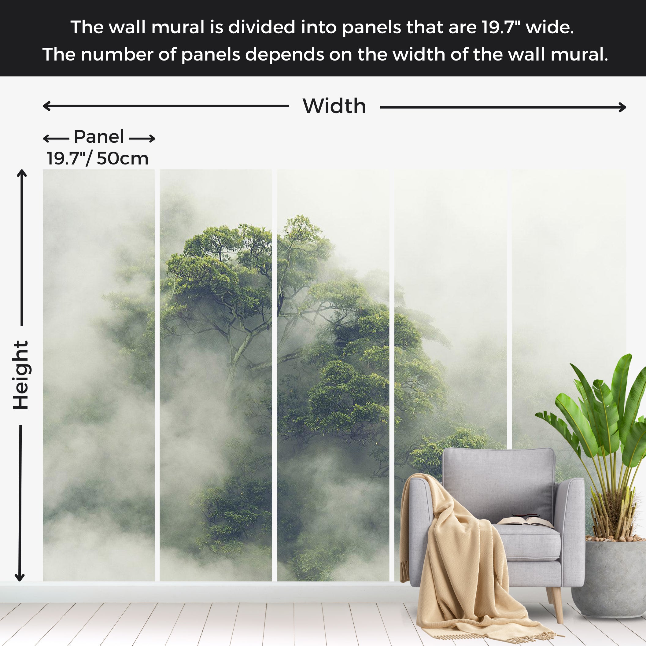 Landscape Wallpaper Wall Mural - Foggy Nature 39"Wx27"H / Standard