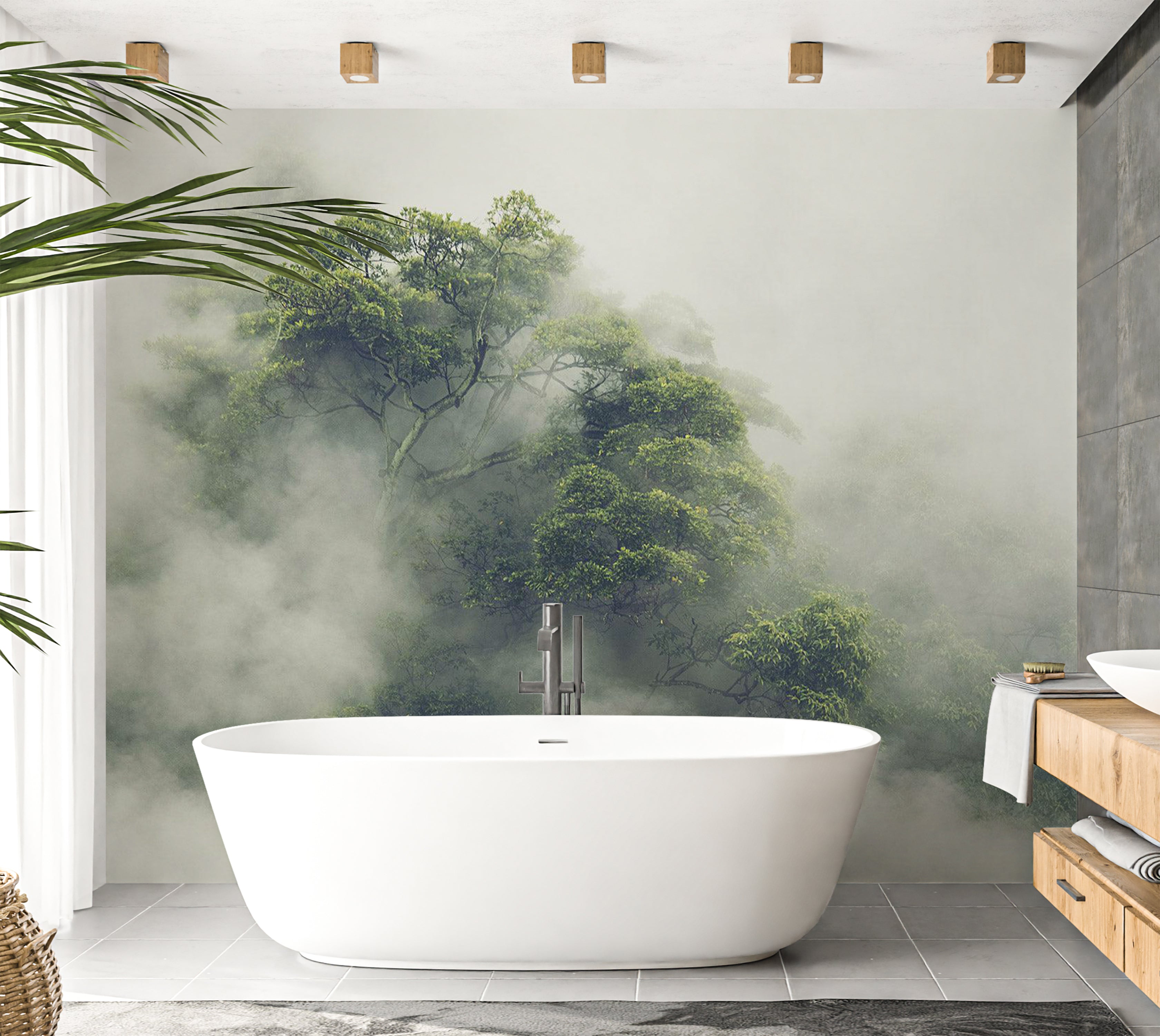 Landscape Wallpaper Wall Mural - Foggy Nature 39"Wx27"H / Standard