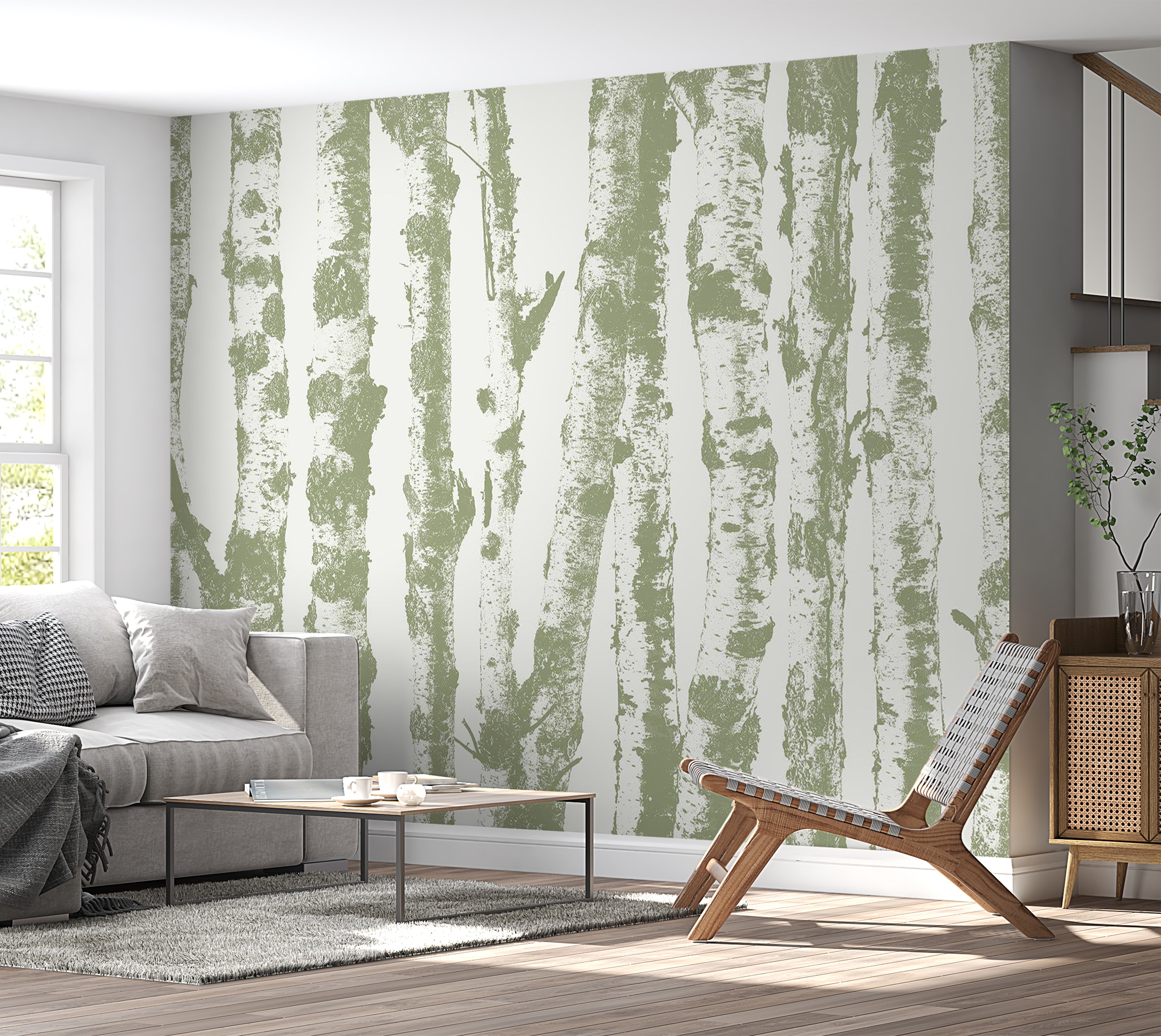 Landscape Wallpaper Wall Mural - Group of Birches Sage 39"Wx27"H / Standard