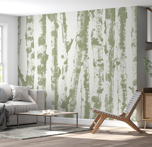 Landscape Wallpaper Wall Mural - Group of Birches Sage 39"Wx27"H / Standard