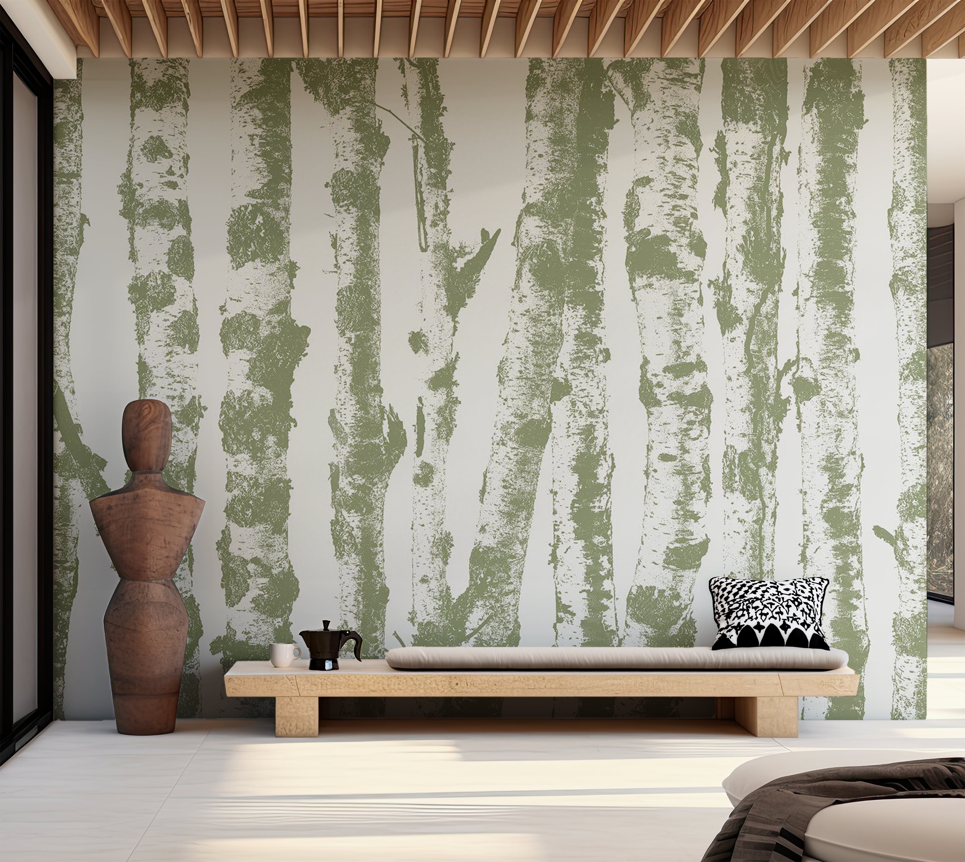 Landscape Wallpaper Wall Mural - Group of Birches Sage 39"Wx27"H / Standard