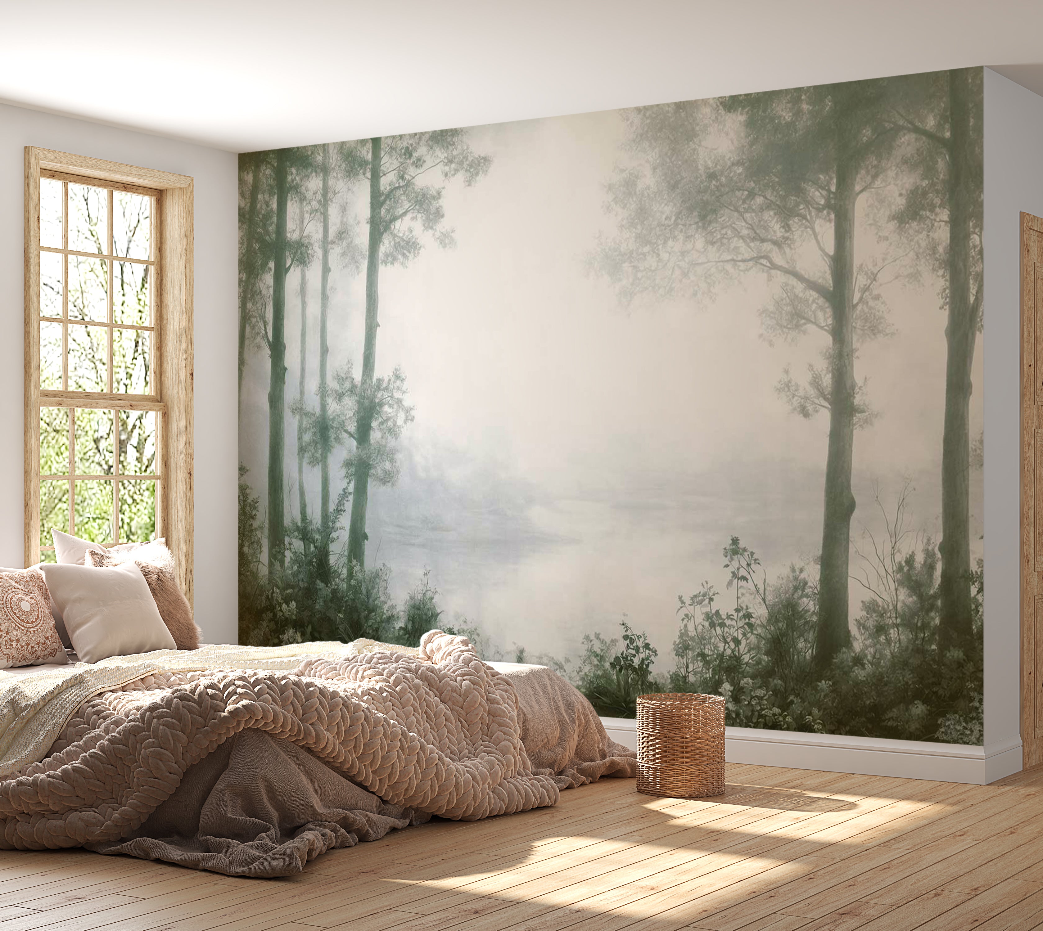 Landscape Wallpaper Wall Mural - Grove Trees and Pond 39"Wx27"H / Standard