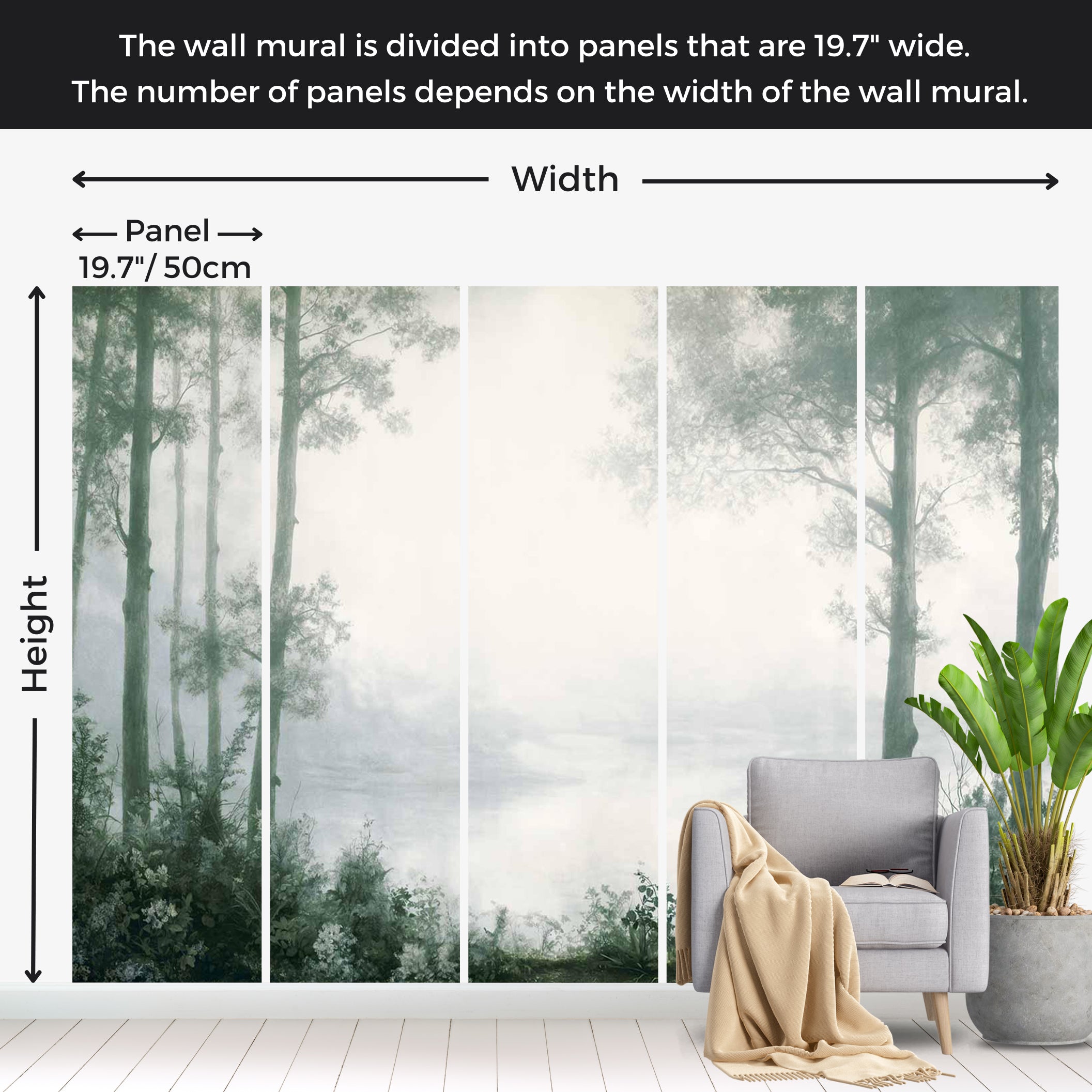 Landscape Wallpaper Wall Mural - Grove Trees and Pond 39"Wx27"H / Standard