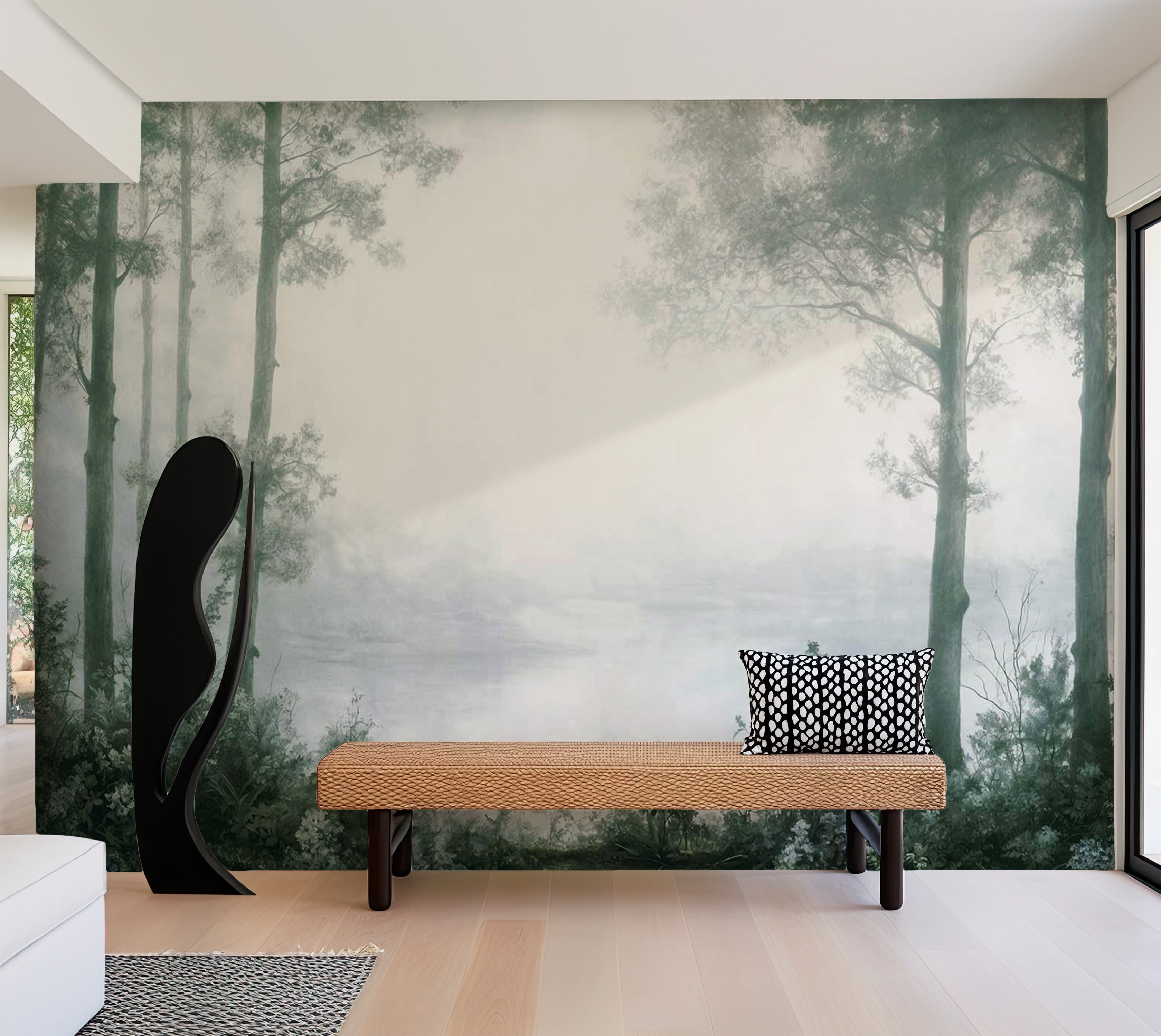 Landscape Wallpaper Wall Mural - Grove Trees and Pond 39"Wx27"H / Standard