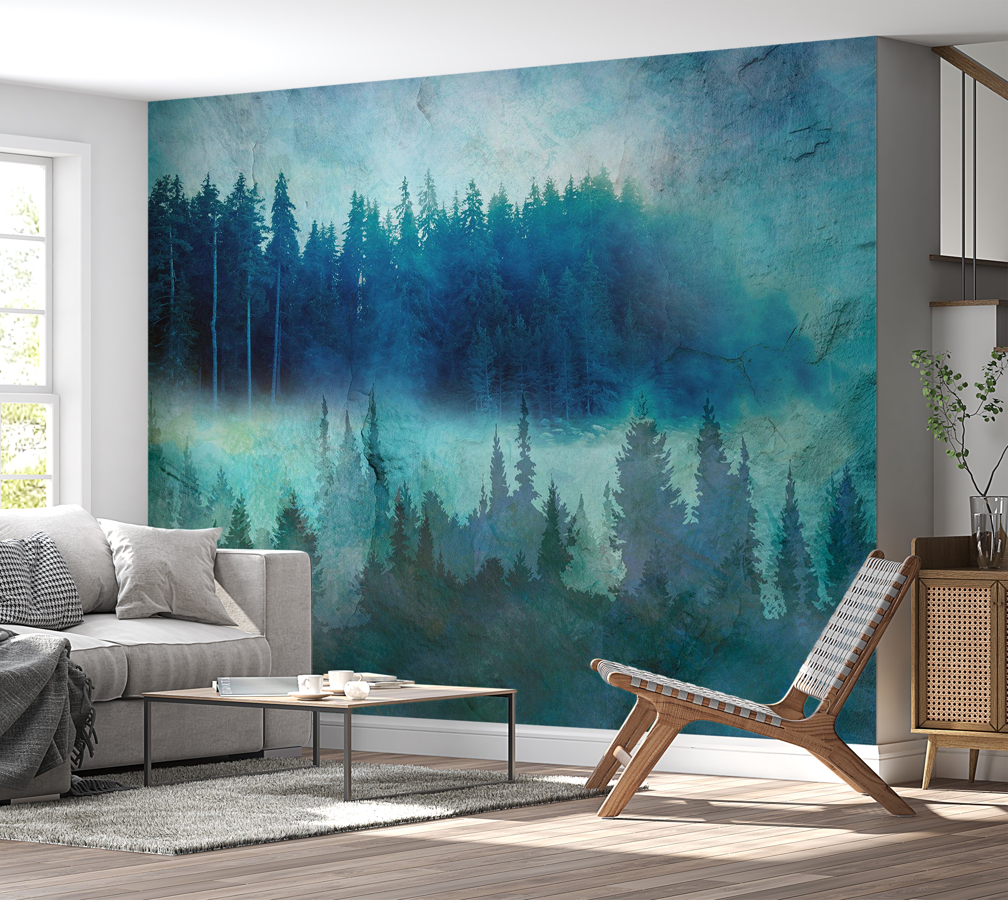 Landscape Wallpaper Wall Mural - Modern Forrest Impression 39"Wx27"H / Standard