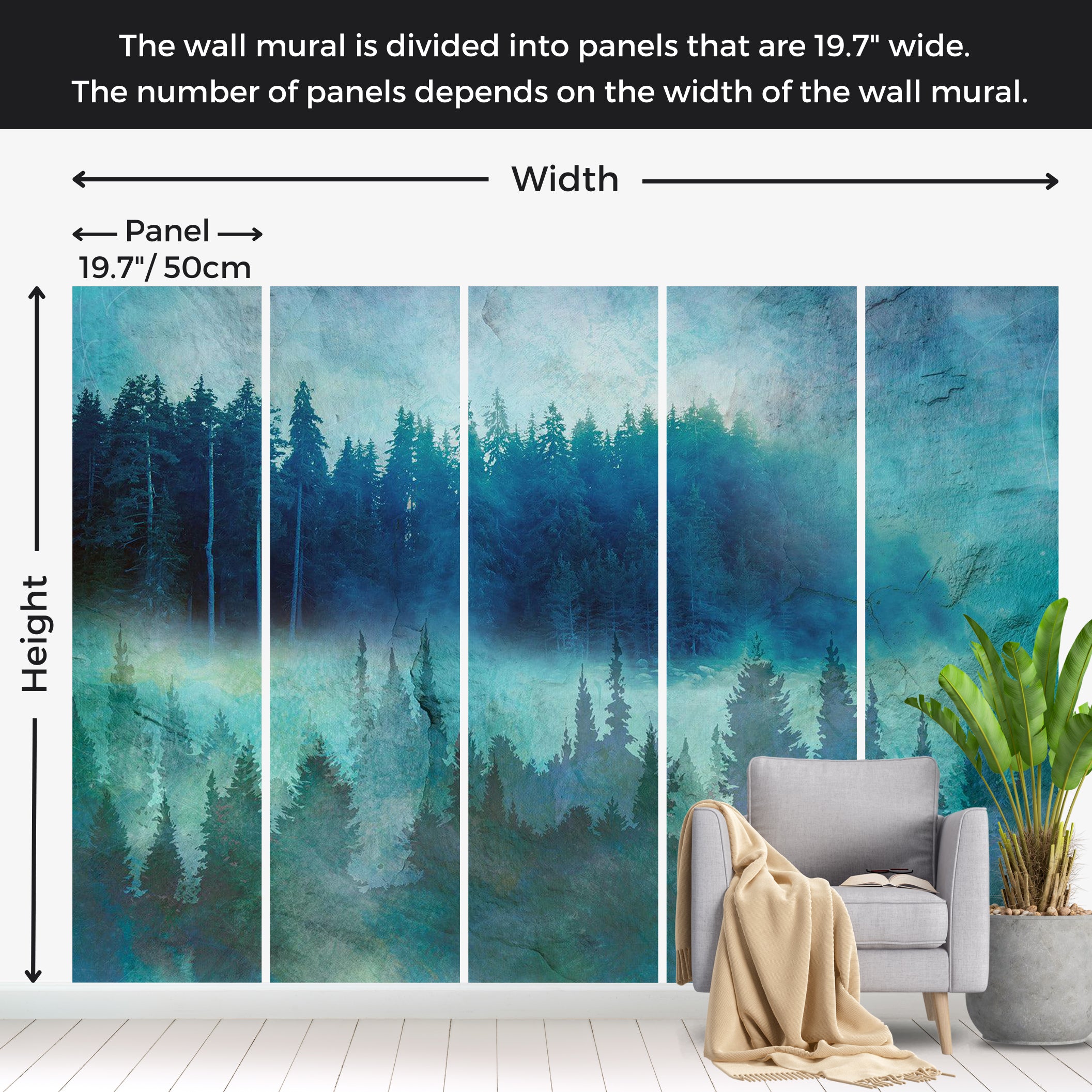 Landscape Wallpaper Wall Mural - Modern Forrest Impression 39"Wx27"H / Standard