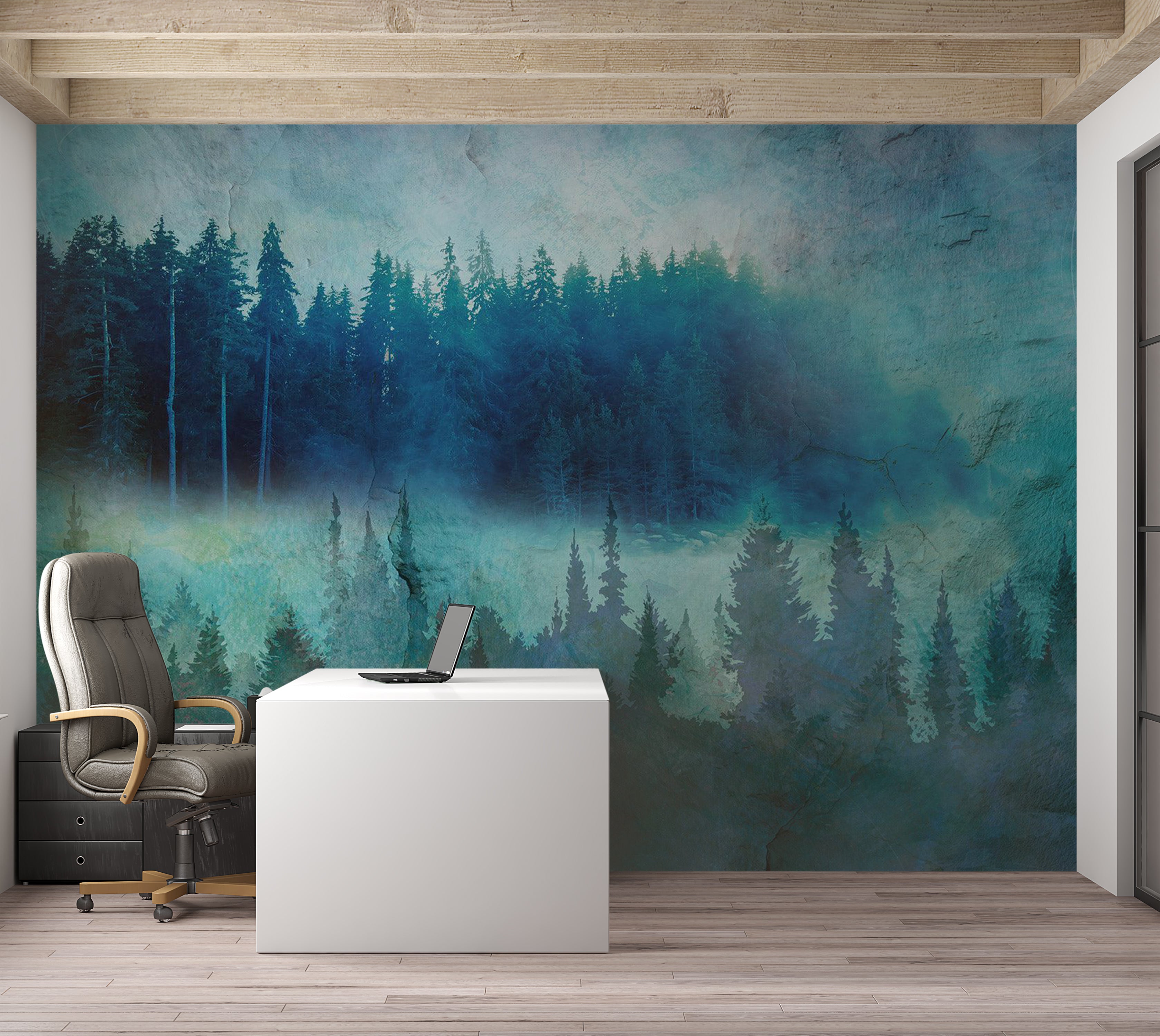 Landscape Wallpaper Wall Mural - Modern Forrest Impression 39"Wx27"H / Standard