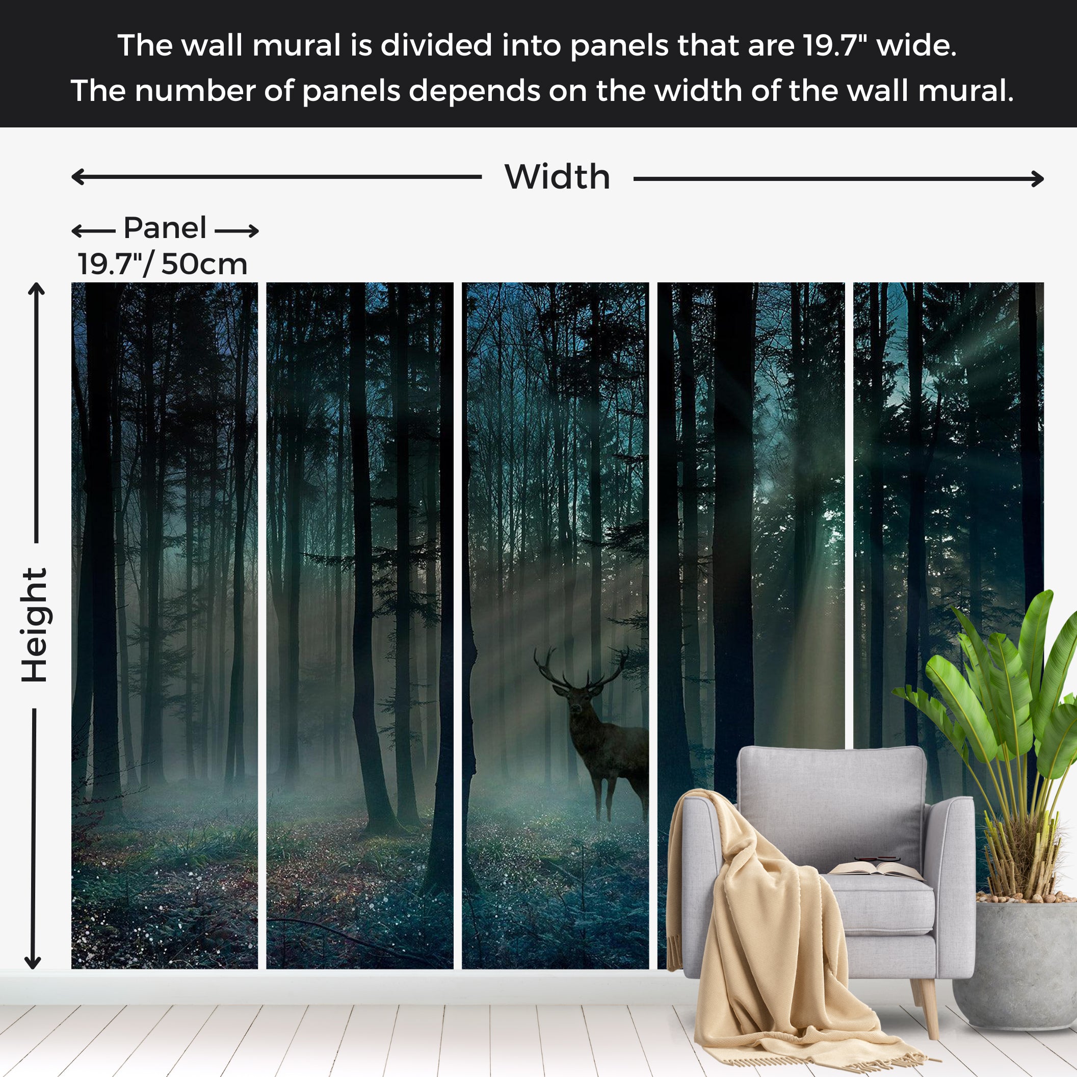 Landscape Wallpaper Wall Mural - Mystical Forest in The Morning 39"Wx27"H / Standard