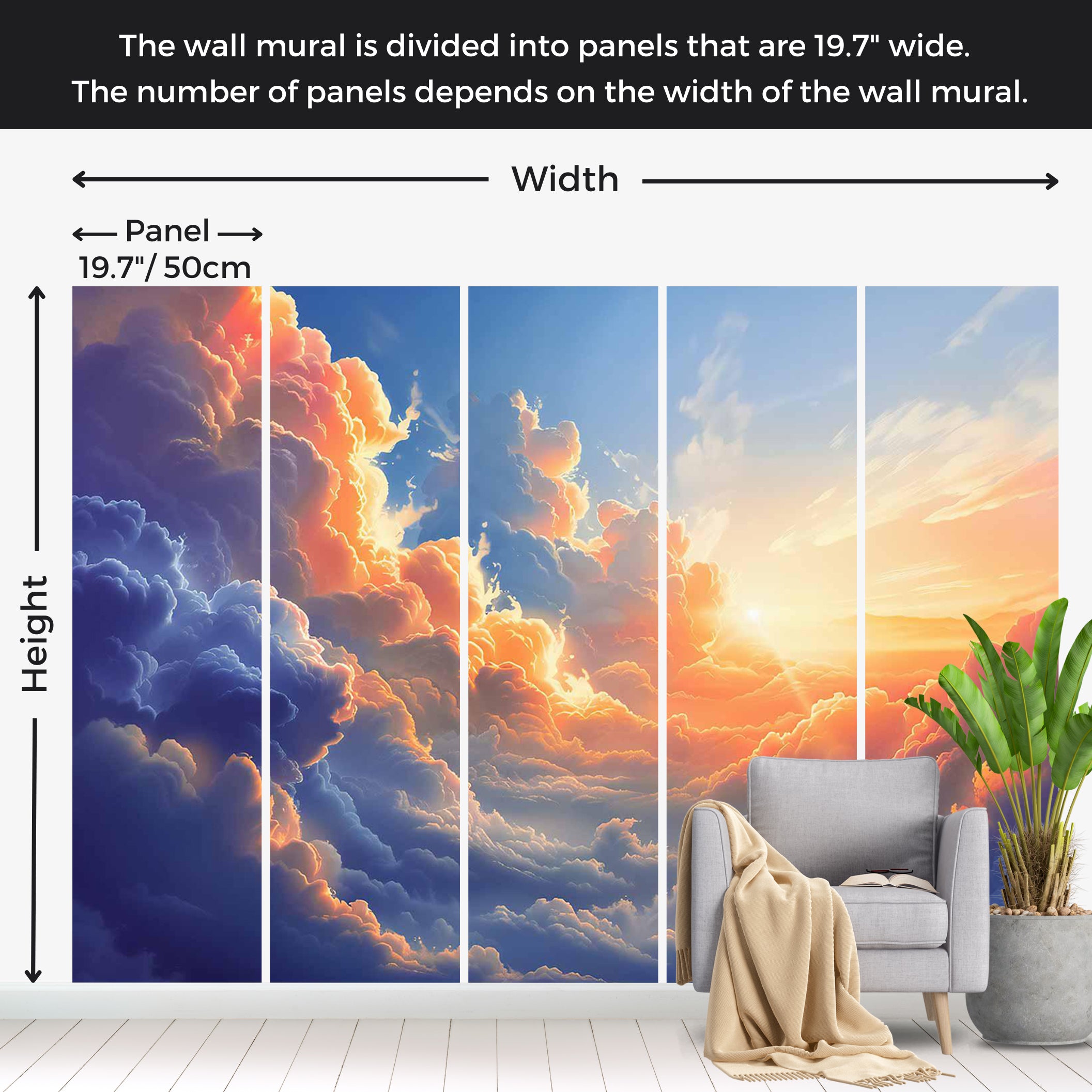 Landscape Wallpaper Wall Mural - Sunset in The Clouds 39"Wx27"H / Standard