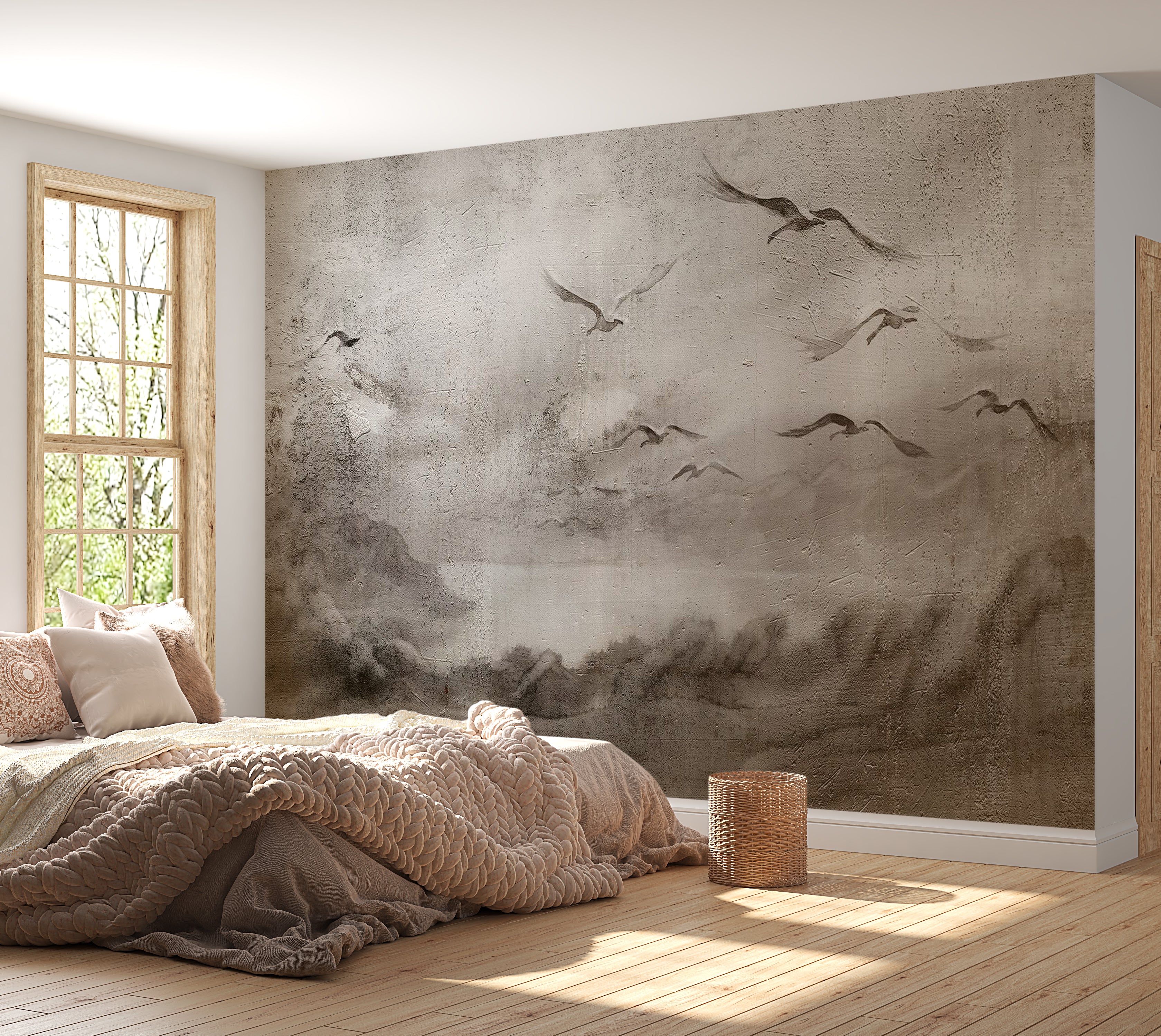 Landscape Wallpaper Wall Mural - Swan Flight 39"Wx27"H / Standard