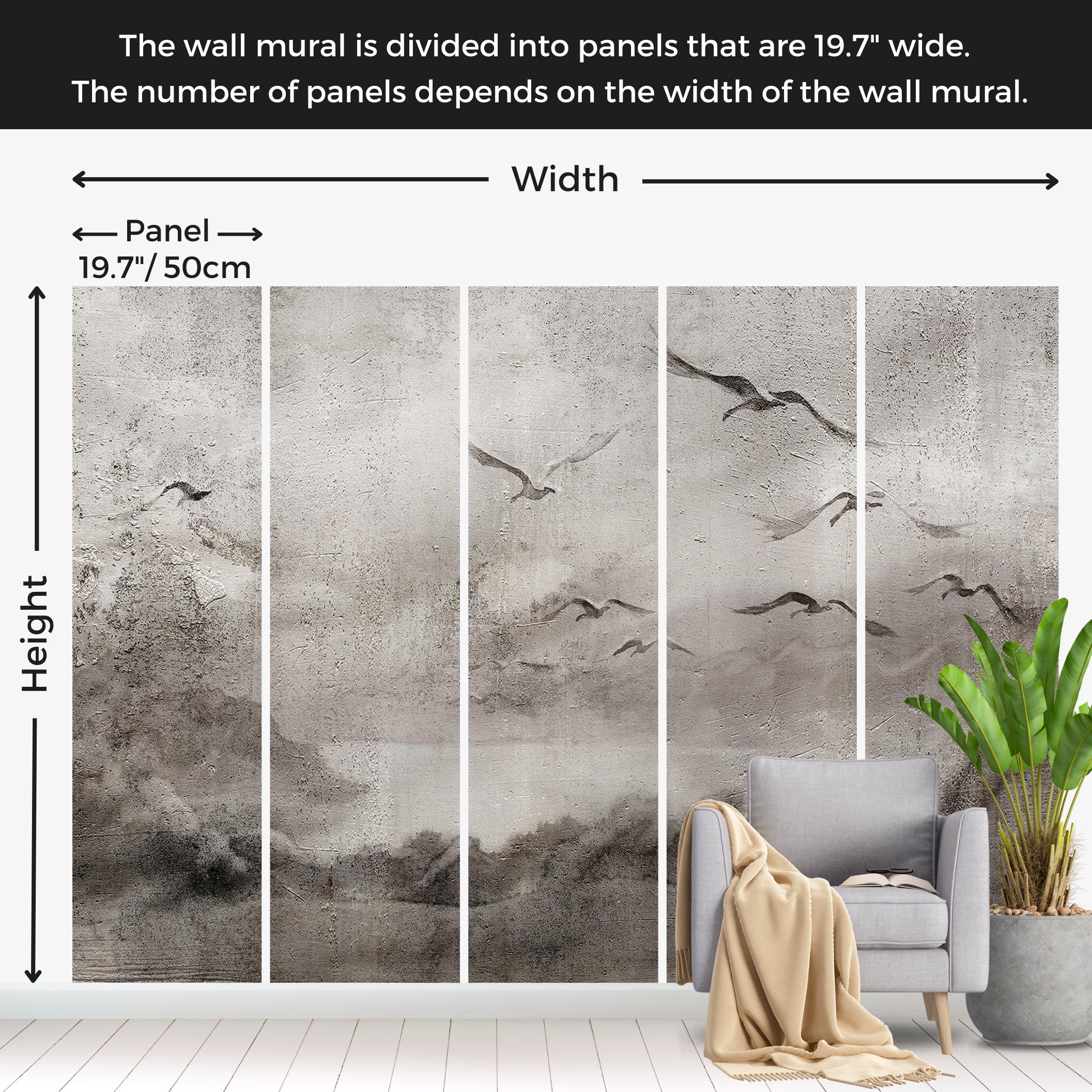 Landscape Wallpaper Wall Mural - Swan Flight 39"Wx27"H / Standard