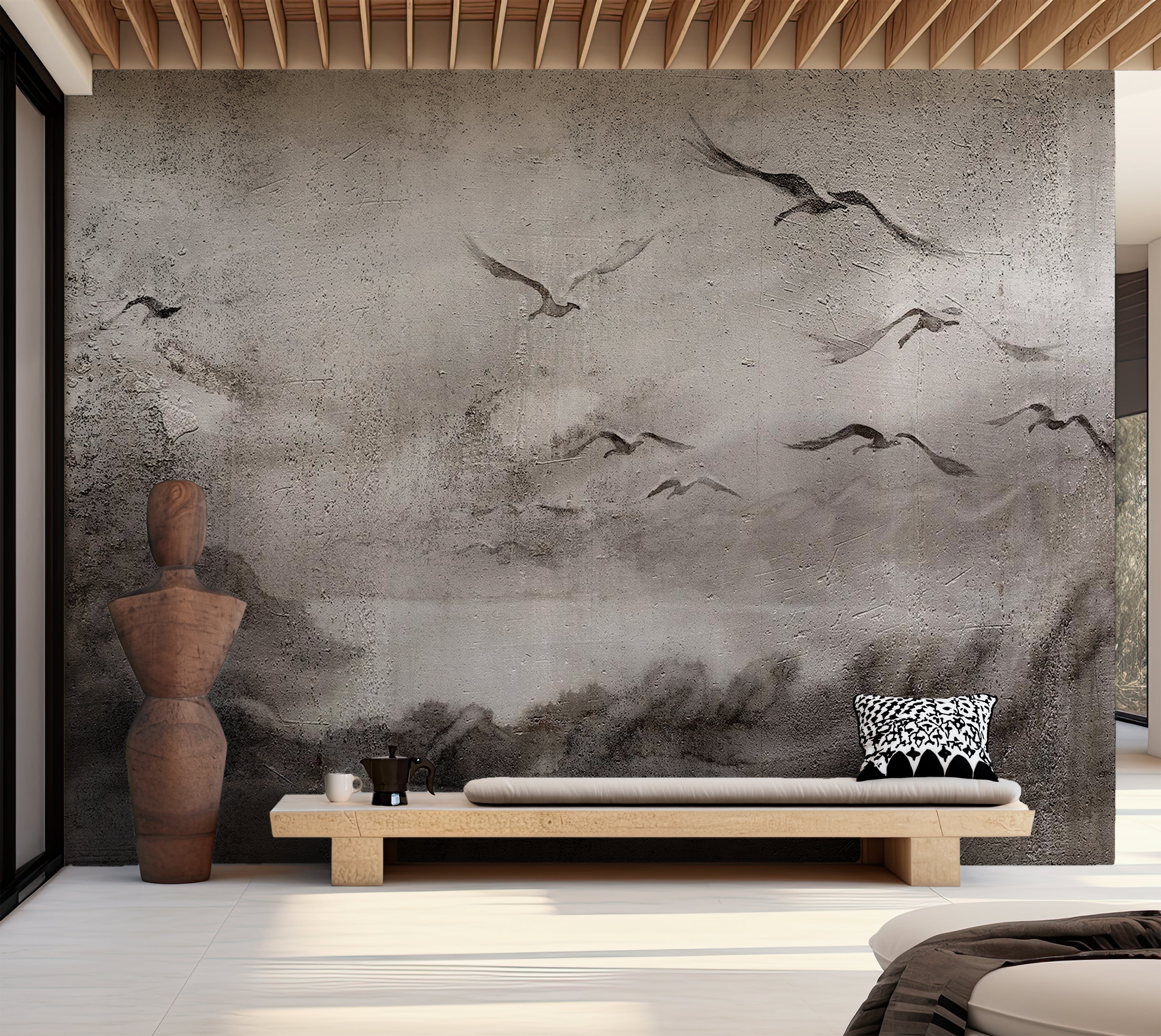 Landscape Wallpaper Wall Mural - Swan Flight 39"Wx27"H / Standard