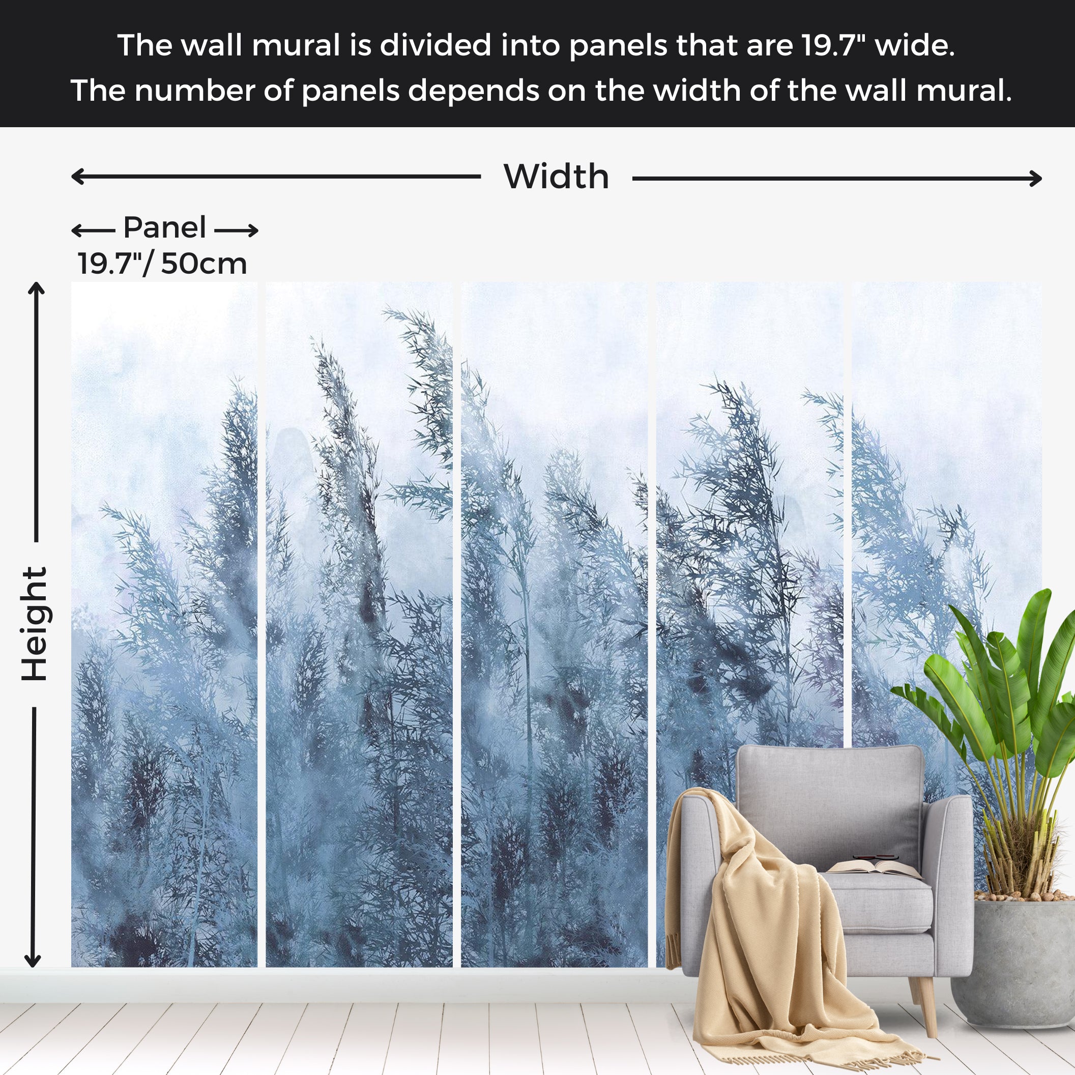 Landscape Wallpaper Wall Mural - Tall Grasses Grey 39"Wx27"H / Standard