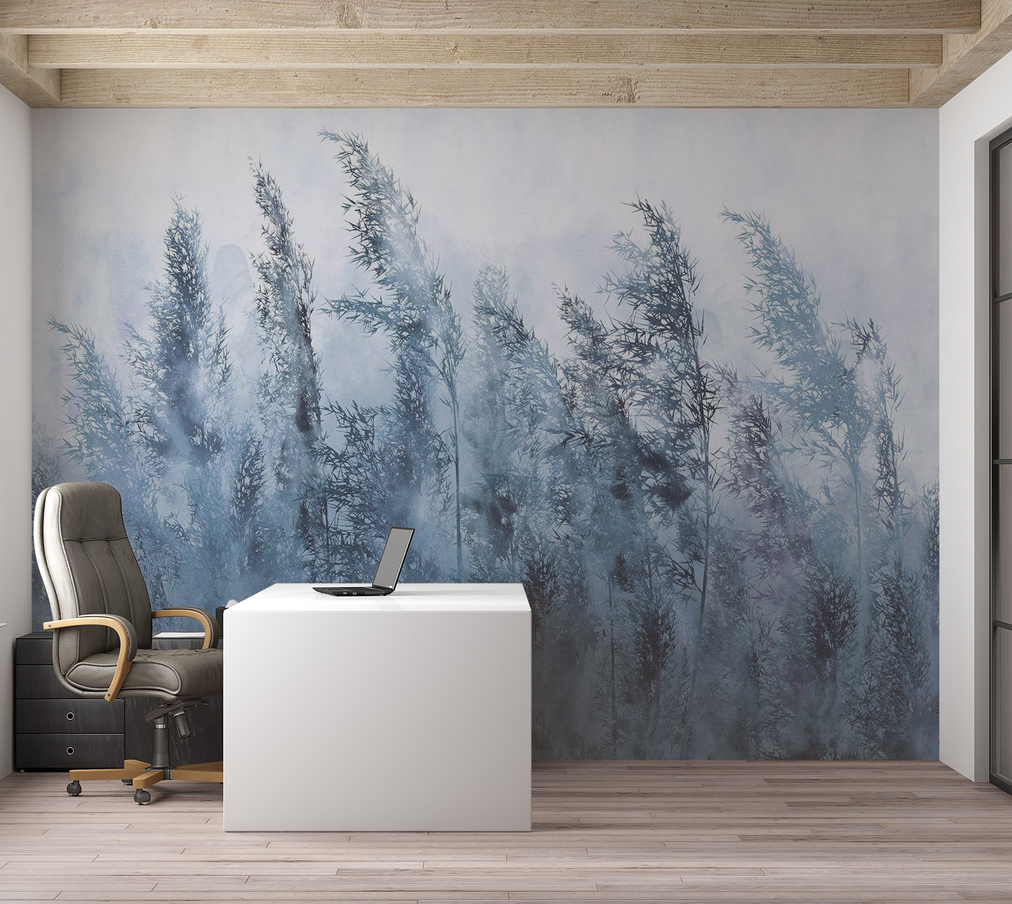 Landscape Wallpaper Wall Mural - Tall Grasses Grey 39"Wx27"H / Standard