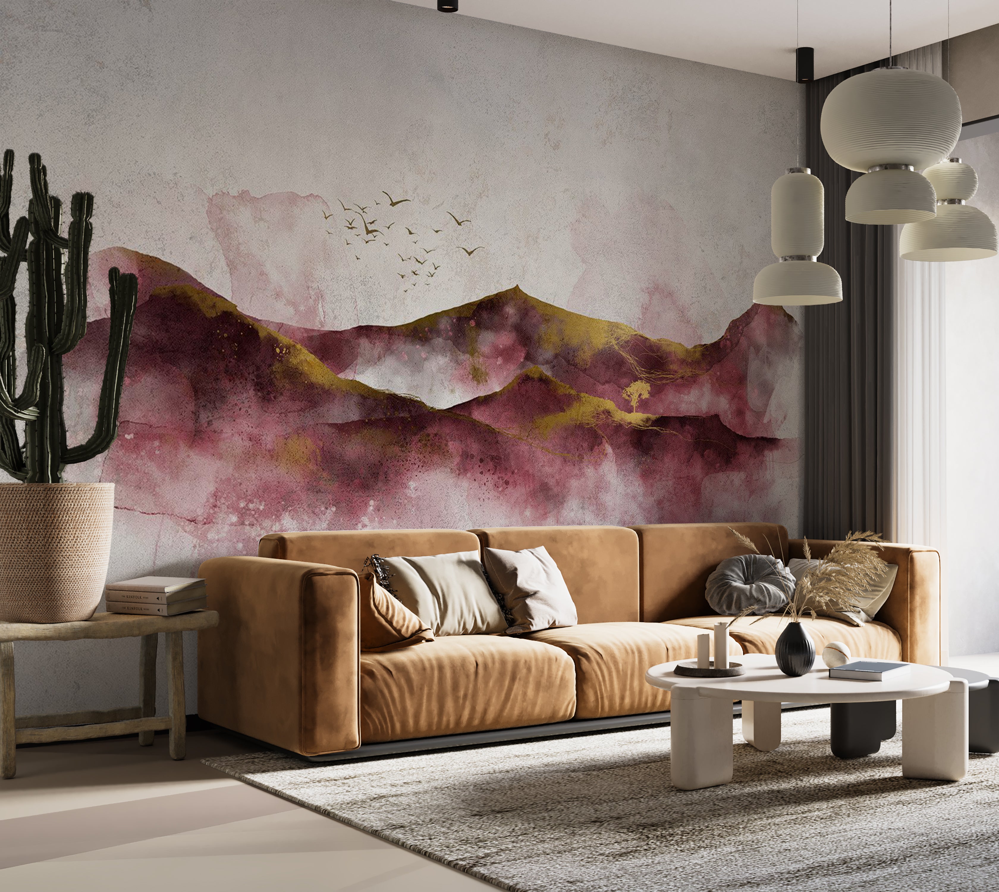 Landscape Wallpaper Wall Mural - Watercolor Golden Hour 39"Wx27"H / Standard