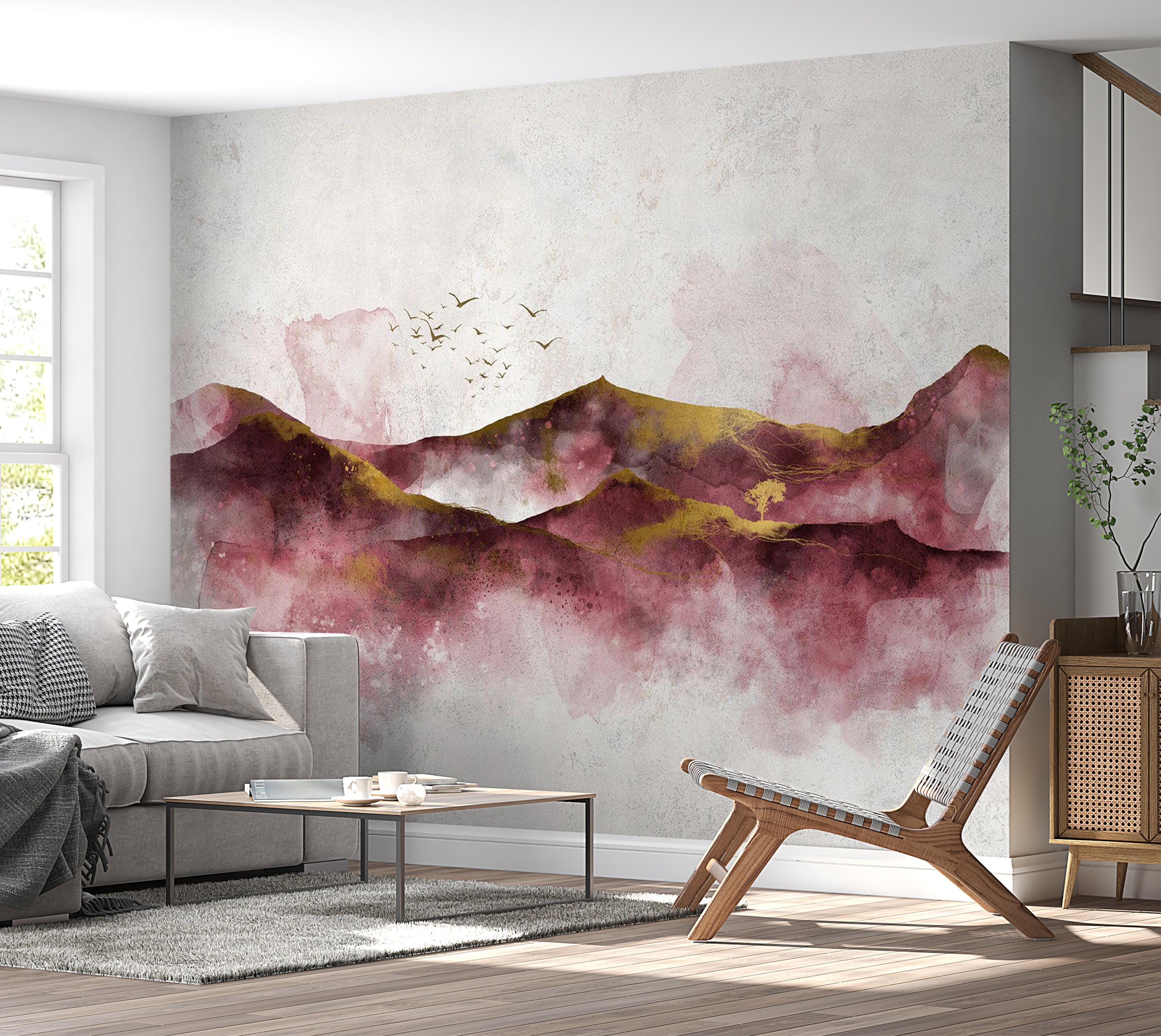 Landscape Wallpaper Wall Mural - Watercolor Golden Hour 39"Wx27"H / Standard